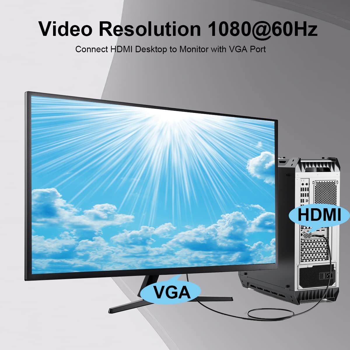 Hdmi To Vga Cable Adapter, Gold Plated, 6 Feet Male To Malecord For Computer, Desktop, Laptop, Pc, Monitor, Projector, Hdtv, And