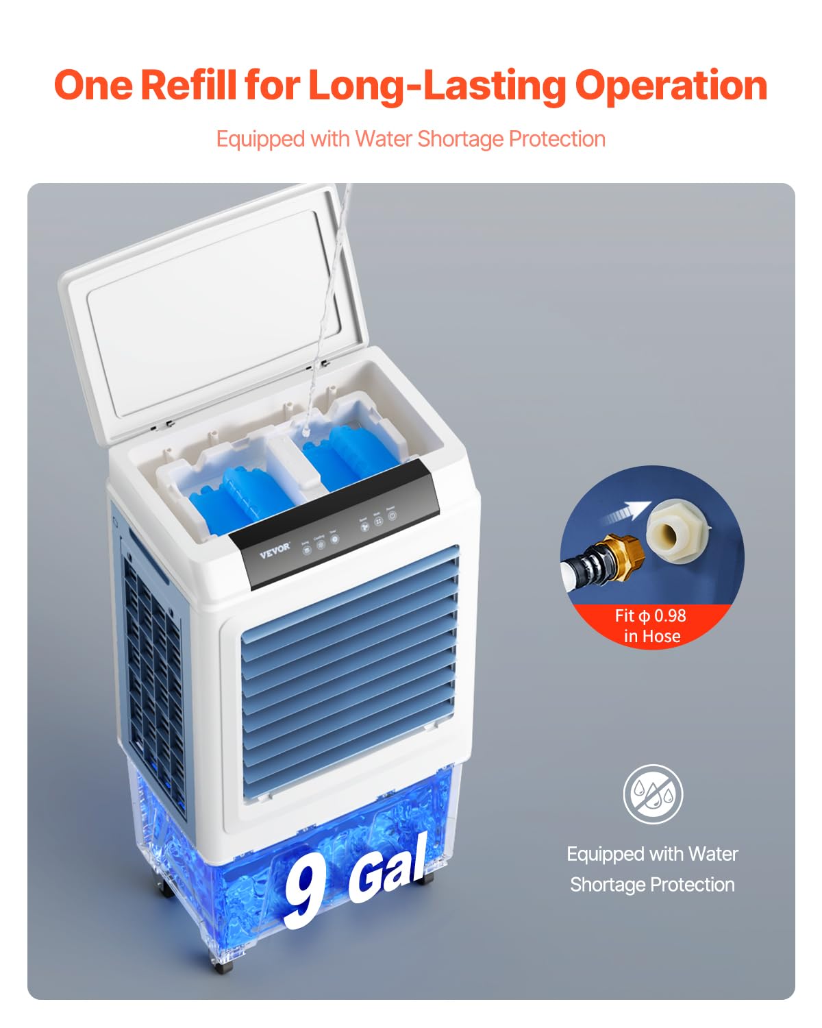 Vevor Evaporative Air Cooler, 3100 Cfm With 9 Gallon Water Tank Swamp Cooler, Portable Cooling Fan With Remote Control, 12H Time