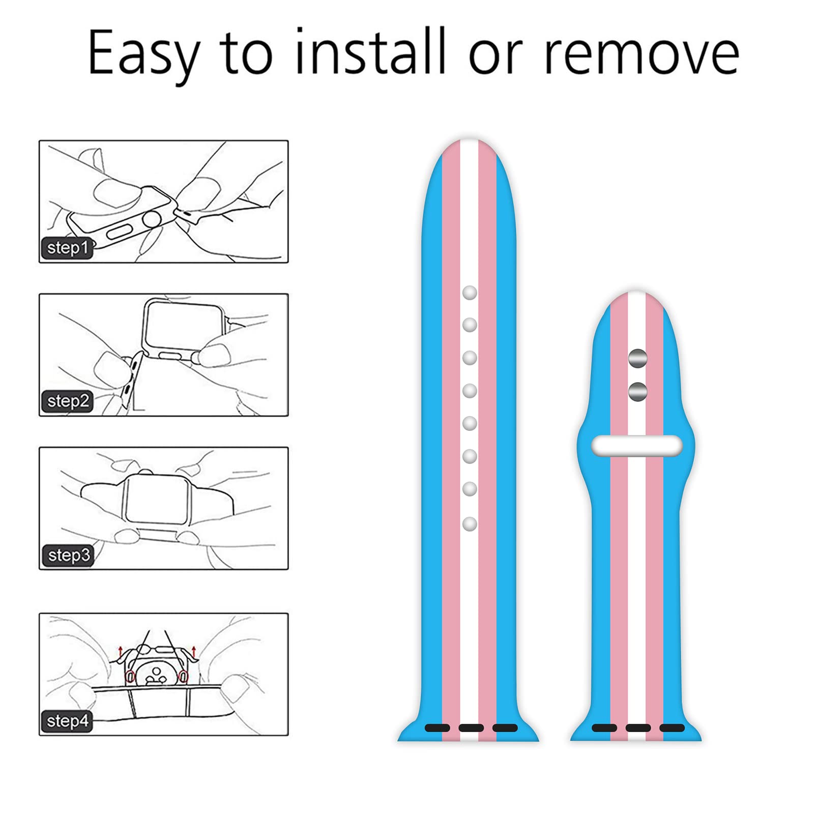 Transgender Pride Flag Watch Band Compatible With Apple Watch 38Mm 40Mm 41Mm 42Mm 44Mm 45Mm For Women Men Gifts Sport Silicone W