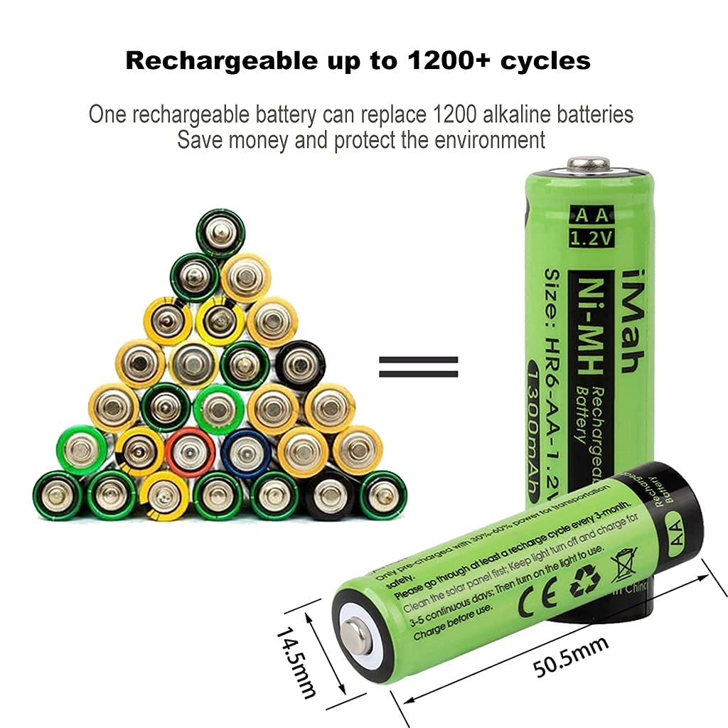 Imah 10 Pack Aa Rechargeable Batteries For Solar Lights 1.2V 1300Mah Ni Mh, Also Work With Garden Lamps, Remotes, Mice And Other