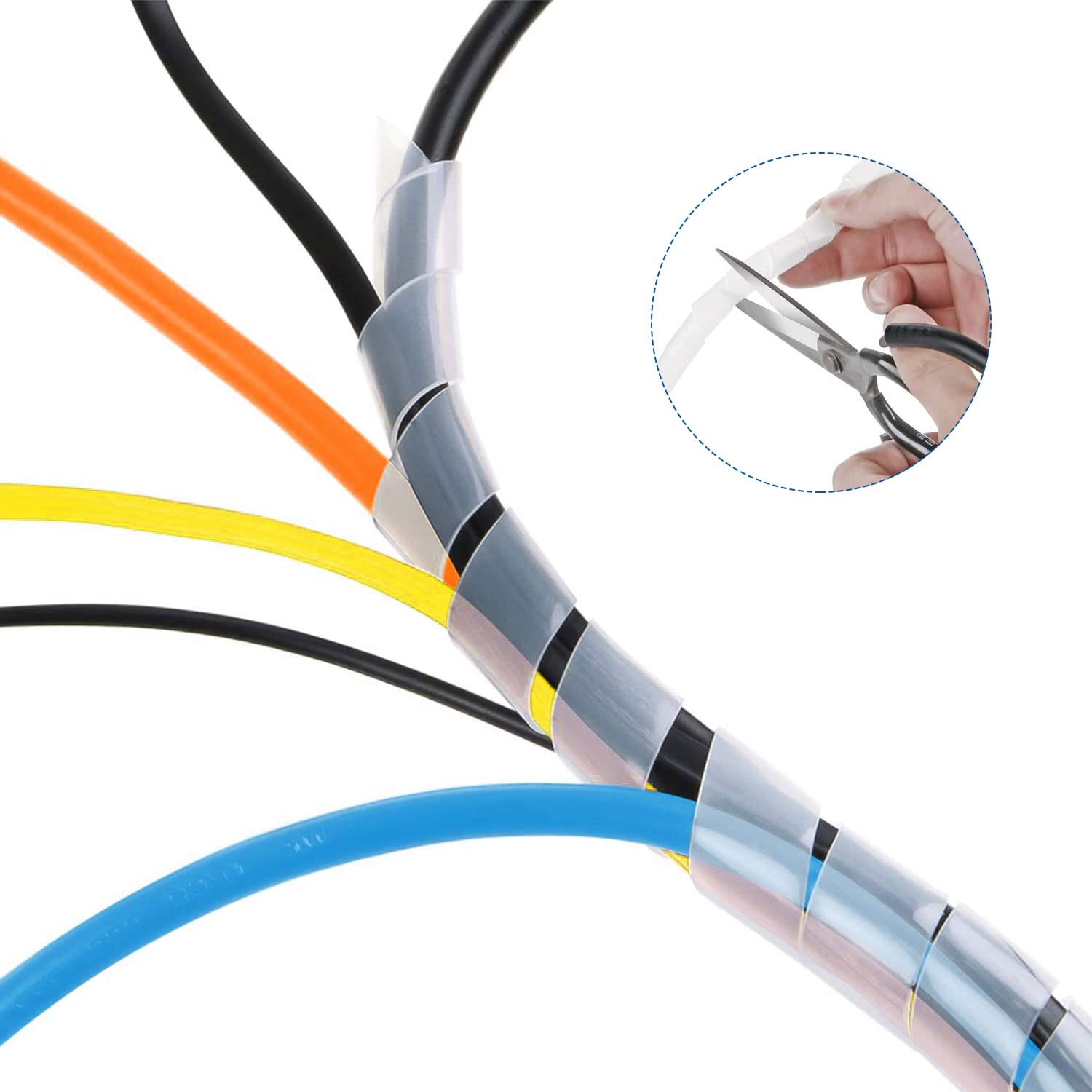 ALLWIN Spiral Cable Wrap Wire Organizer PE White 3/4 Inch 7.2 Ft