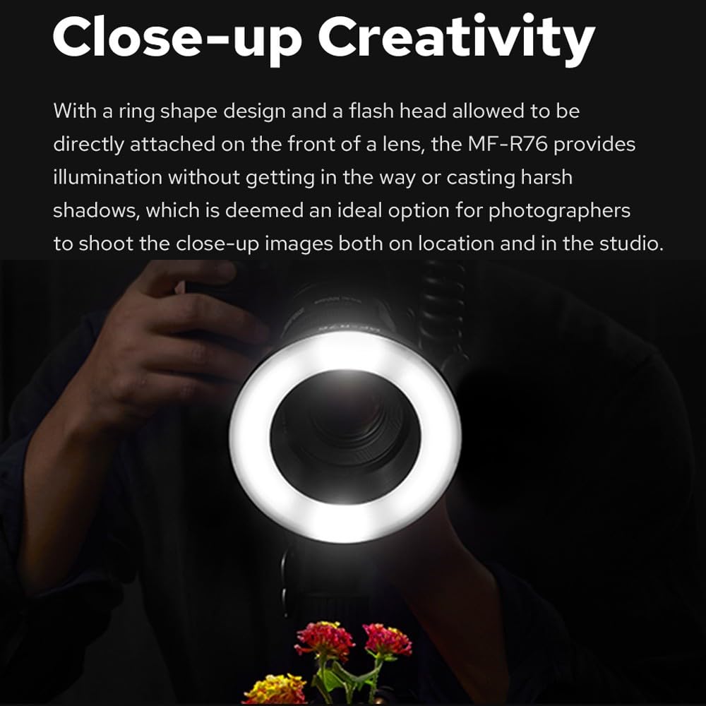 Godox Mf-R76 Led Micro Ring Flash With 2600Mah Li-Ion Battery And Lcd Display Adapter Rings For Canon Sony Nikon Fuji Olympus Pa