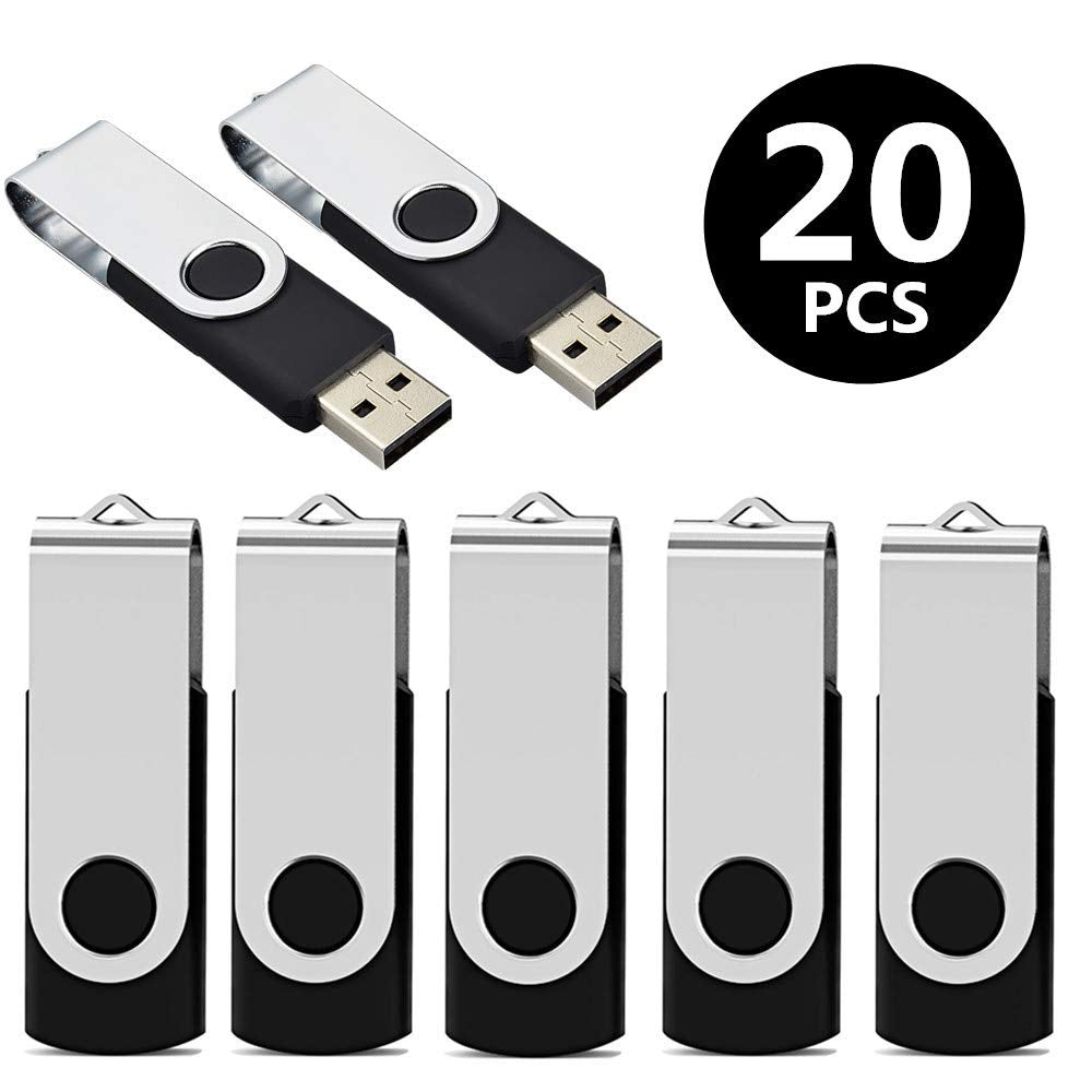 Flash Drives 32Gb, Aiibe 20 Pack 32 Gb Flash Drive Bulk Usb Flash Drives 32Gb Usb 2.0 Thumb Drive Swivel Memory Stick Usb Drive (32Gb, Black)