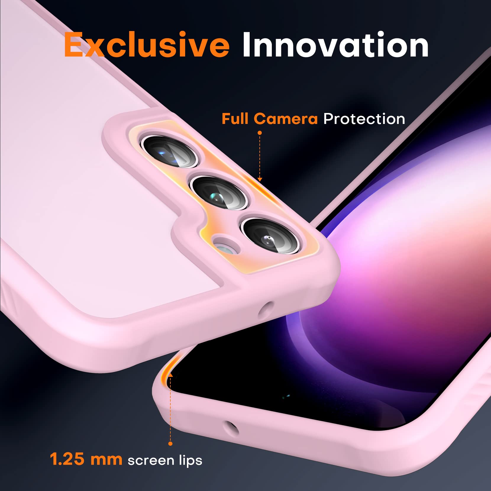 Tocol For Samsung Galaxy S23 Case Built In Camera Lens Protection, With 2 Pack Screen Protector, Translucent Matte Back & Non Sl