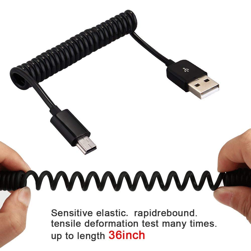 Usb 2.0 Type A Male To Mini Expansion Spring Coiled Cable 4-36Inch Standard Spiral Flexible Extension For Printers, Cameras, Mou