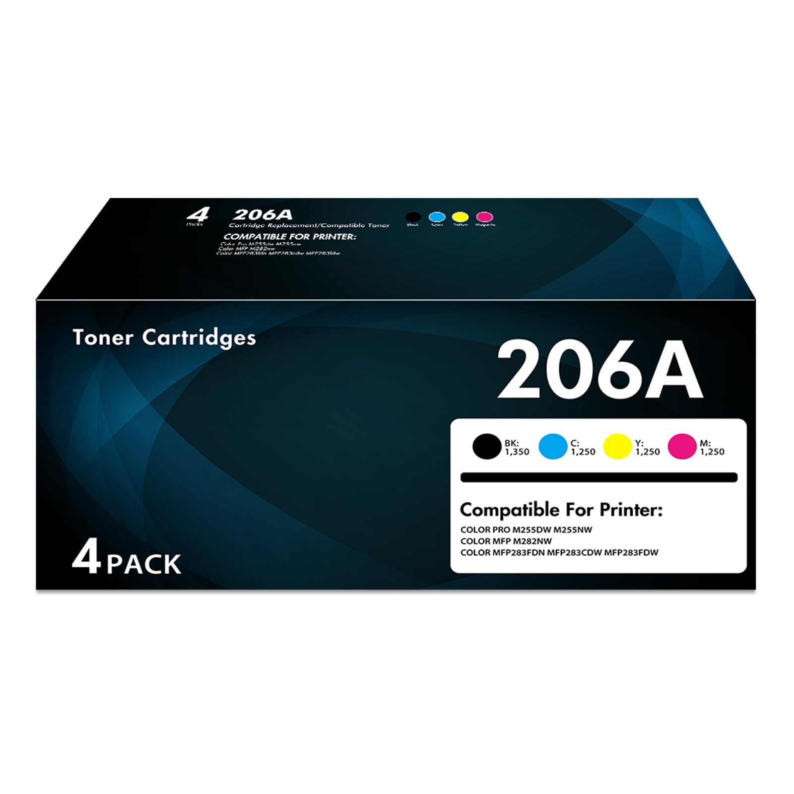 206A Toner Cartridges 4 Pack with Chip | Compatible for HP 206A W2110A 206X W2110X High Yield for Color Laserjet MFP M283fdw M28