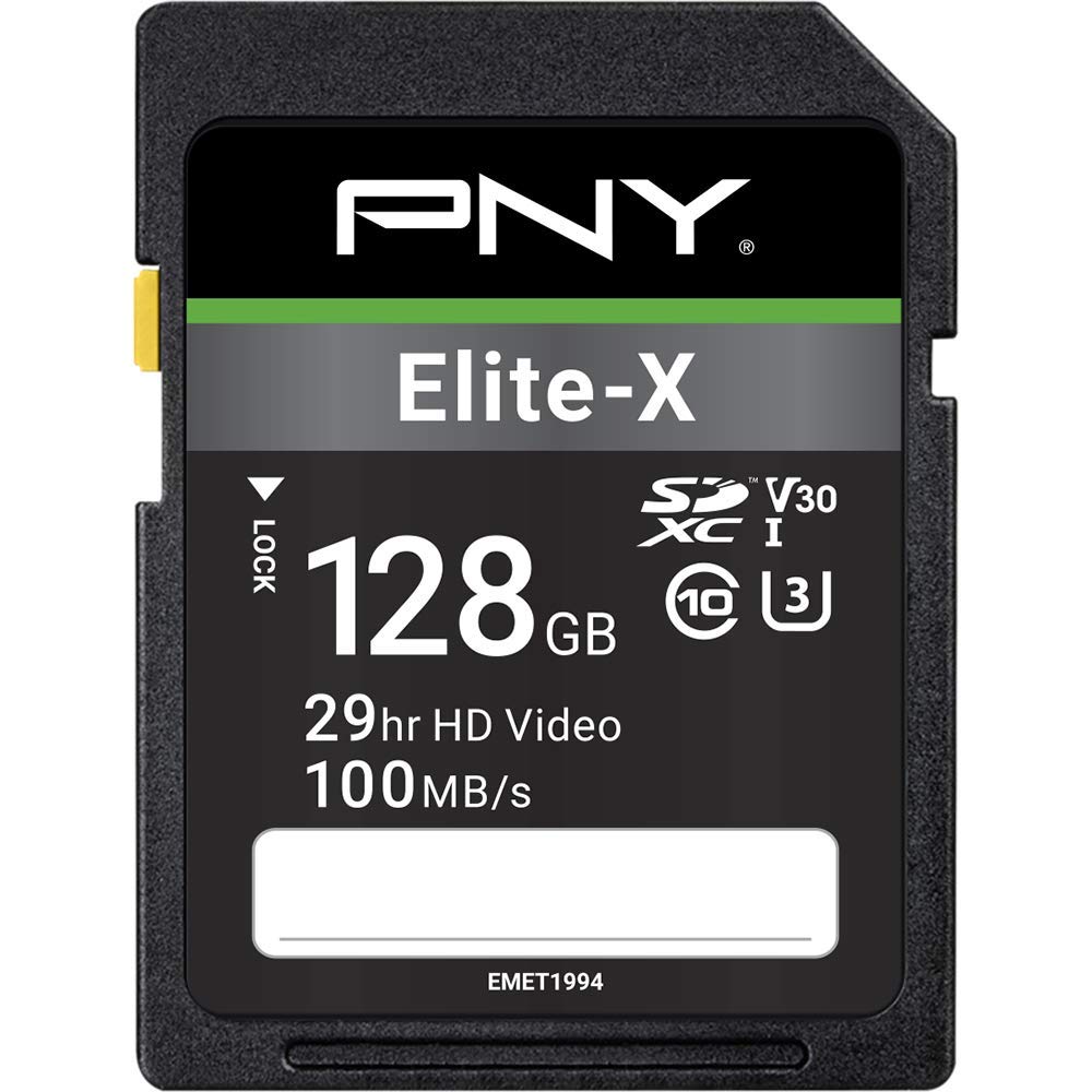 Pny 128Gb Elite X Class 10 U3 V30 Sdxc Flash Memory Card   100Mb/S, Class 10, U3, V30, 4K Uhd, Full Hd, Uhs I, Full Size Sd