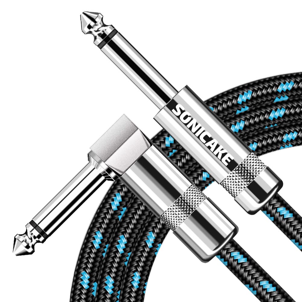 Sonicake Guitar Cable 10Ft Amp Cord For Guitar Bass Electric Guitar Instrument Electric Mandolin Amplifier Audio 1/4 Right Angle