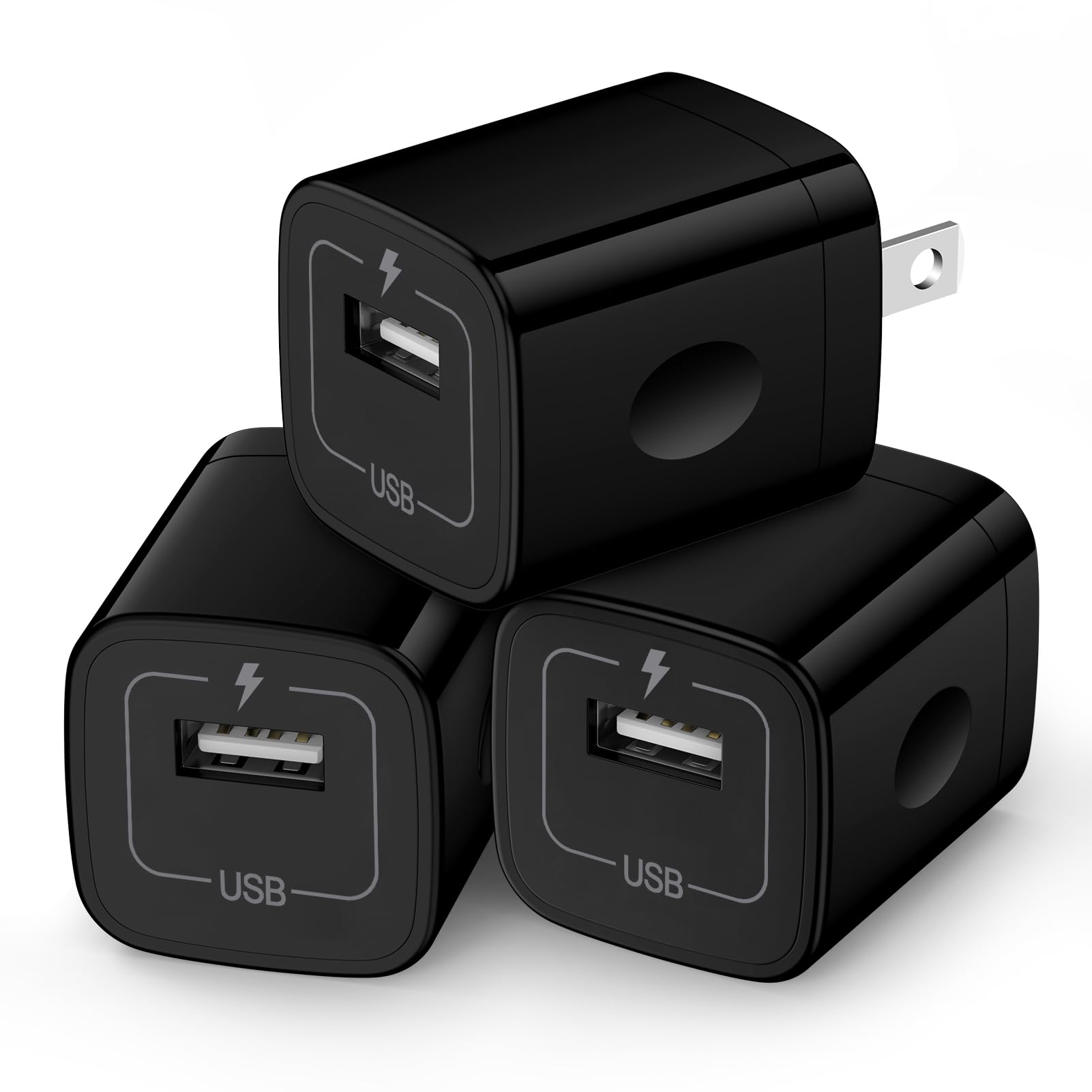 Wall Charger Cube,1A/5V Single Port USB Plug 3 Pack Travel Black Charging Block Box Adapter Compatible Phone,Samsung Galaxy S24 