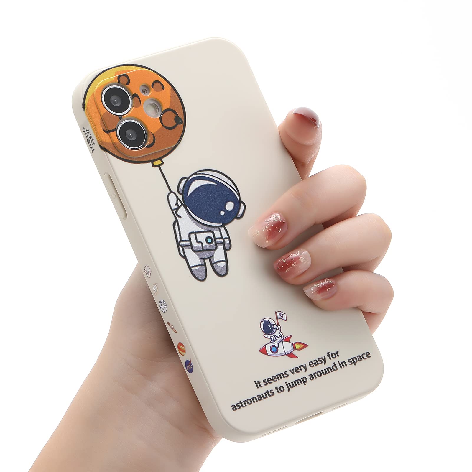 Yonds Queen Compatible With Iphone 13 Mini Cute Case, Cartoon Astronaut Space Rocket Moon Design Stylish Bumper Tpu Rubber Prote