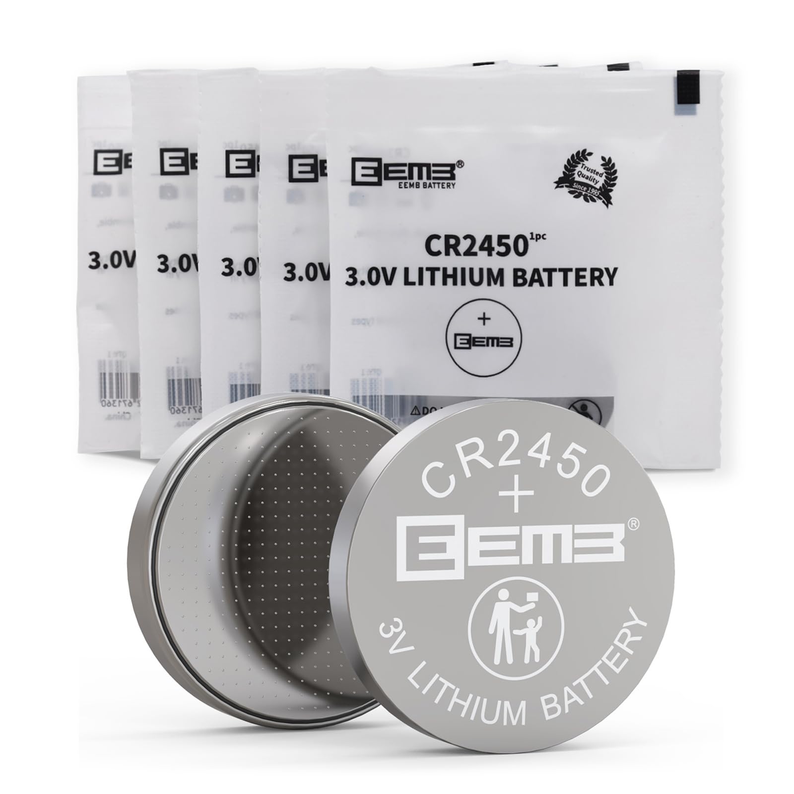 Eemb 5 Pack Cr2450 Battery 3V Lithium Battery 2450 Button Coin Cell Batteries Dl2450?Ecr2450?Br2450 For Watch Tea Lights Votive