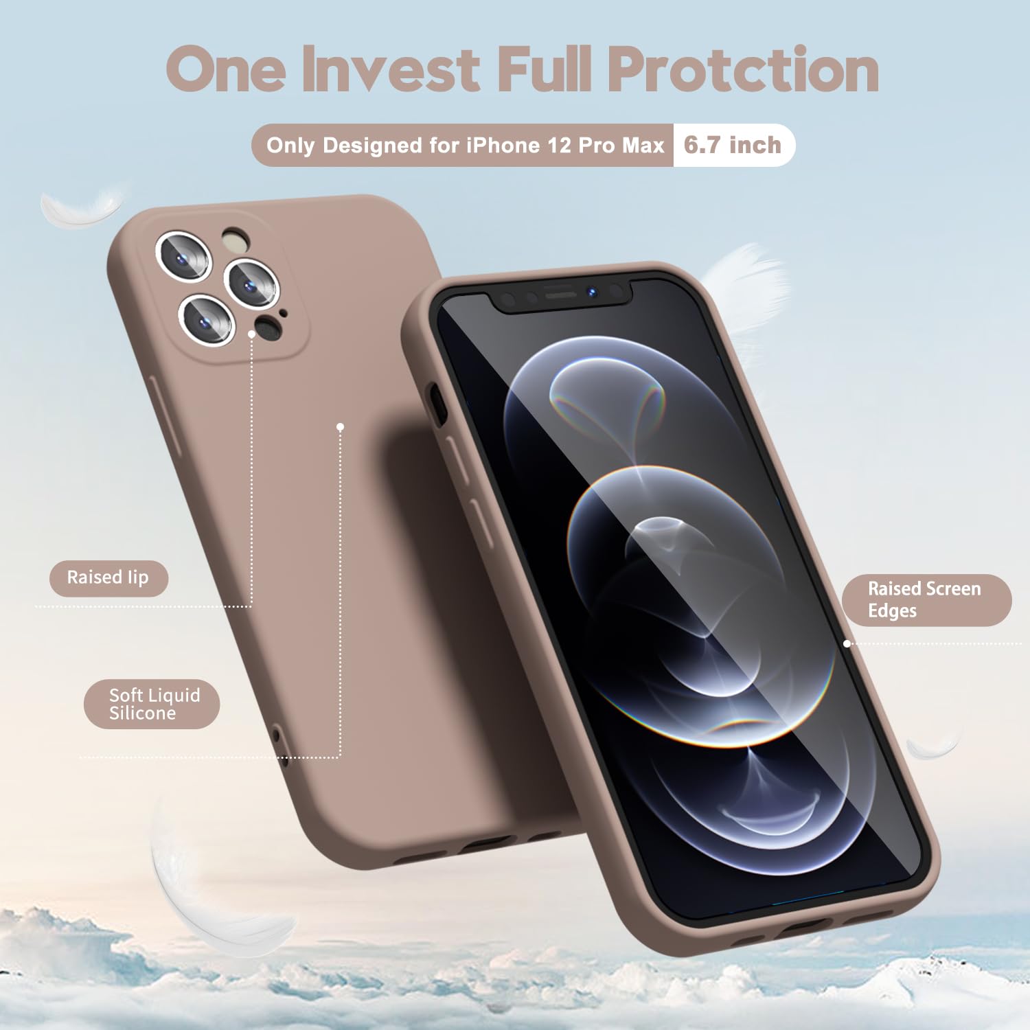 Oakxco For Iphone 12 Pro Max Case Liquid Silicone, Soft Rubber Gel Elegant Aesthetic Basic Simple Cover, Cute Thin Slim Tpu Matt