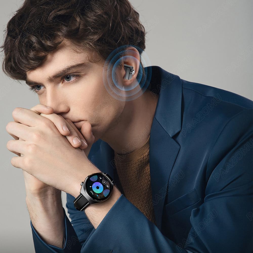 Paazomu Smart Watch With Wireless Earbuds, Bluetooth Call Watches For Men 1.53 '' Steel Material Ultra-Thin Body 9D Sound Effect