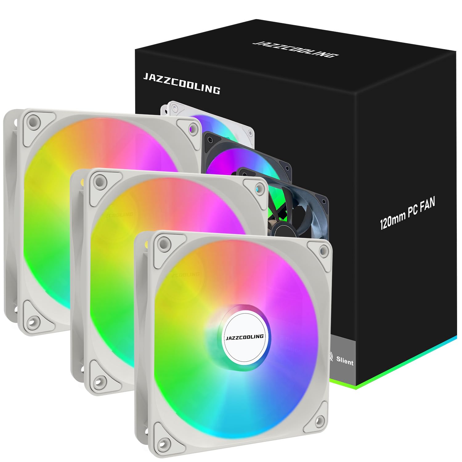 120Mm Case Fan 3 Pack White Rgb Fans, Fs 120W 120Mm Cooling White Pc Fans, Hydraulic Bearing   Low Noise Pc Fans 120Mm With 12V