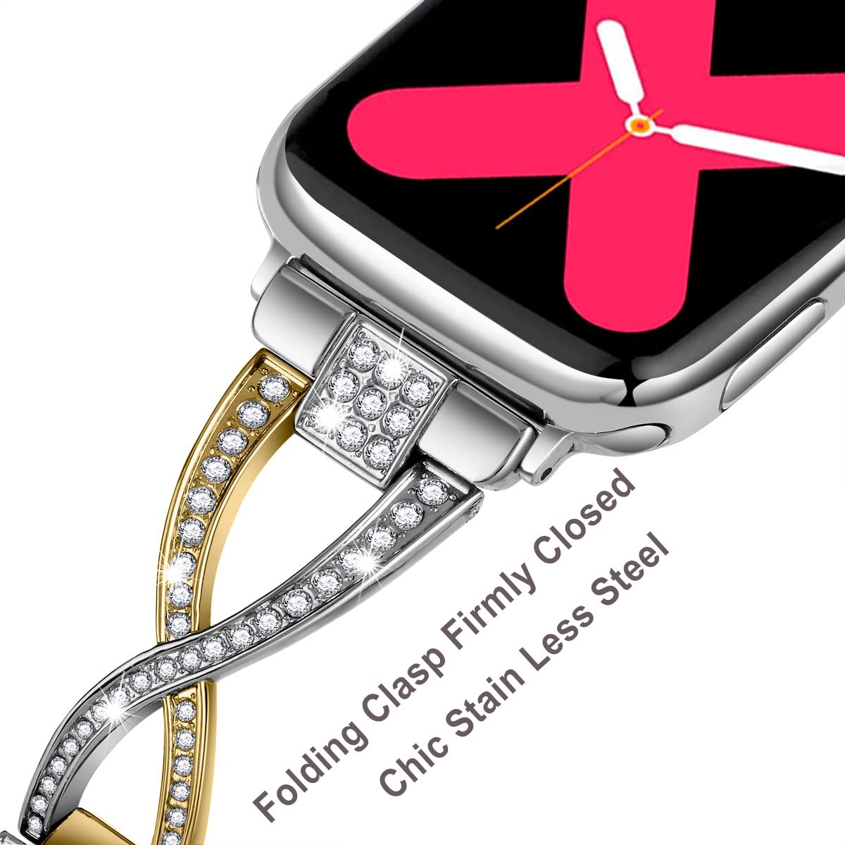 Jfdragon For Apple Watch Band 42Mm 44Mm 45Mm 46Mm 49Mm Women Series10 9 8 7 6 5 4 Se Iwatch Bands Bling Metal Bracelet Cute Dres