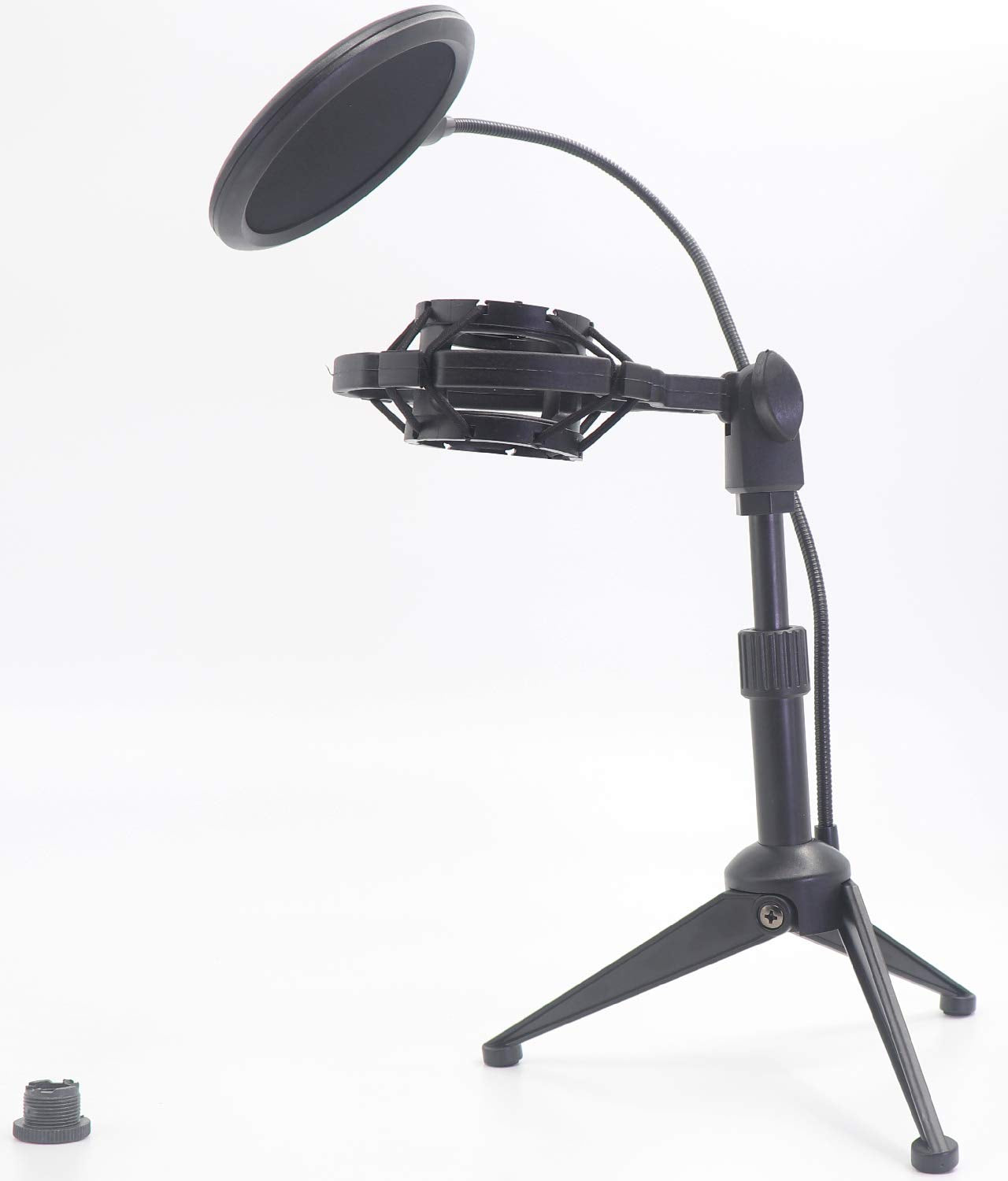 Desktop Microphone Tripod Suspension Stand With Shock Mount Anti Vibration Mic Holder And 4'' Round Mask Shield Double Net Wind