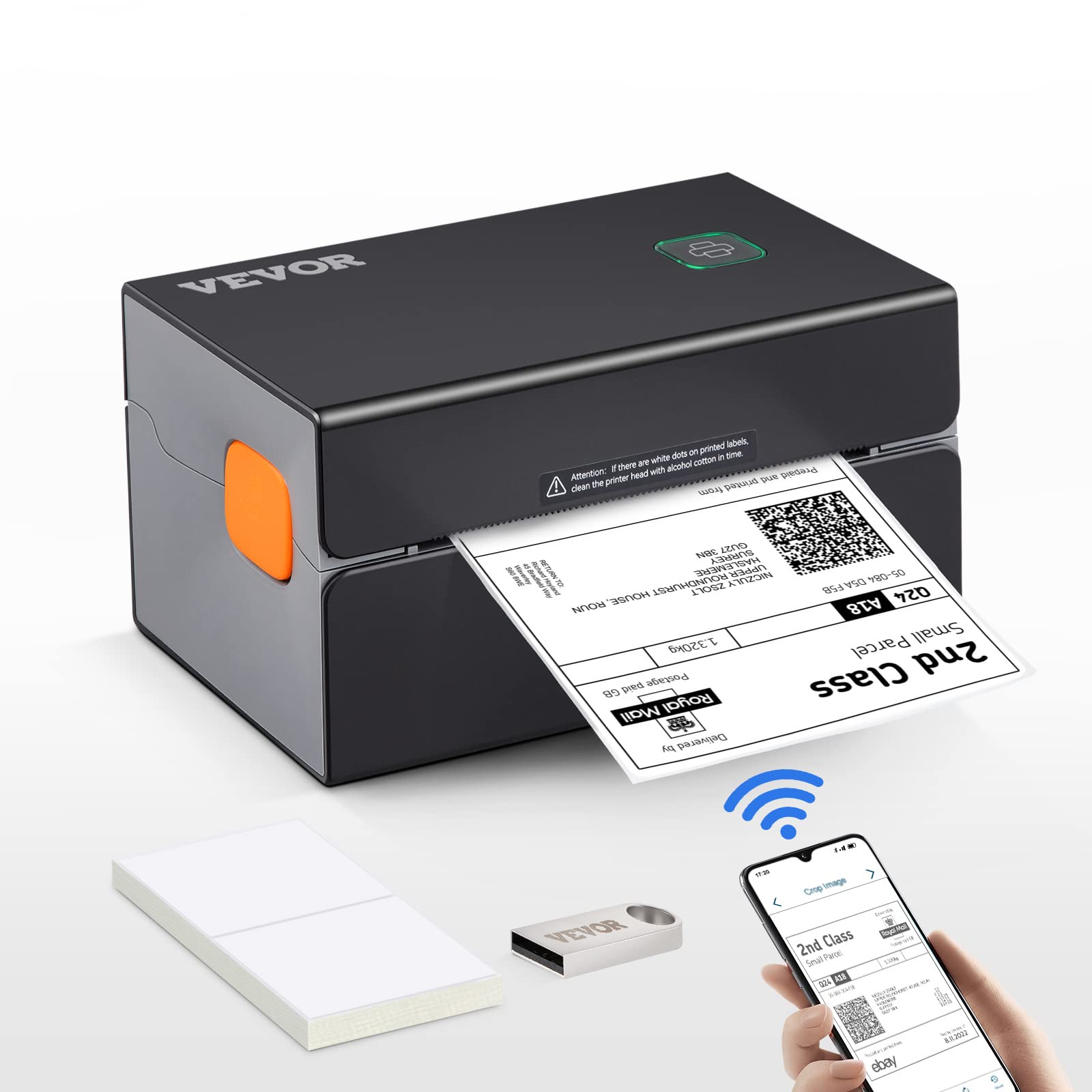 VEVOR 300DPI Bluetooth Thermal Label Printer w/Auto Recognition & Rohm Printer Head, Wireless Shipping Label Printer for 1.57 - 