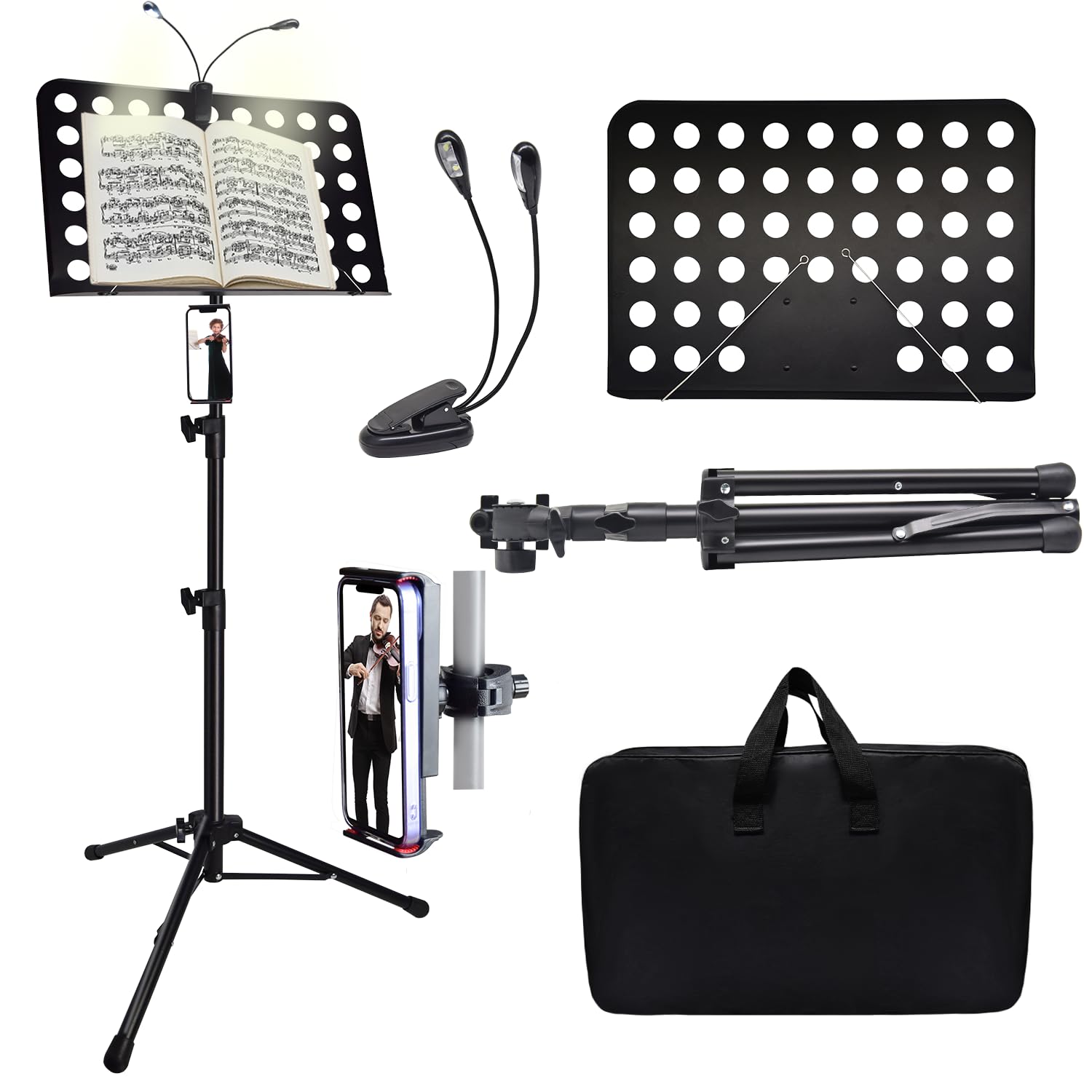 Sheet Music Stand With Light & Phone Holder, 57'' Music Stand For Sheet Music High Stability, Height Adjustable Music Sheet Stan