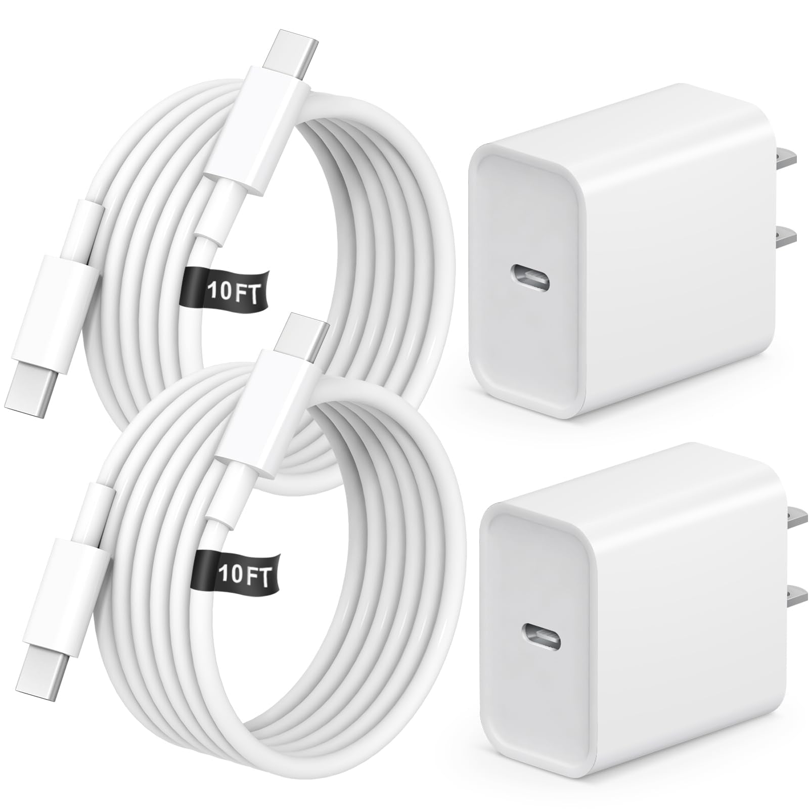2+2Pack iPhone 17 16 15 Charger Fast Charging 20W Apple Charger &10ft Cable