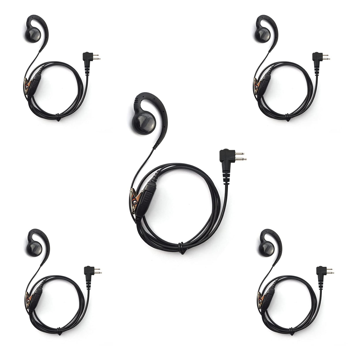 Promaxpower [5 Pack] 1 Wire C Shape Swivel Earpiece Headset With Ptt Button Mic For Motorola Two Way Radio Walkie Talkies Cp100,