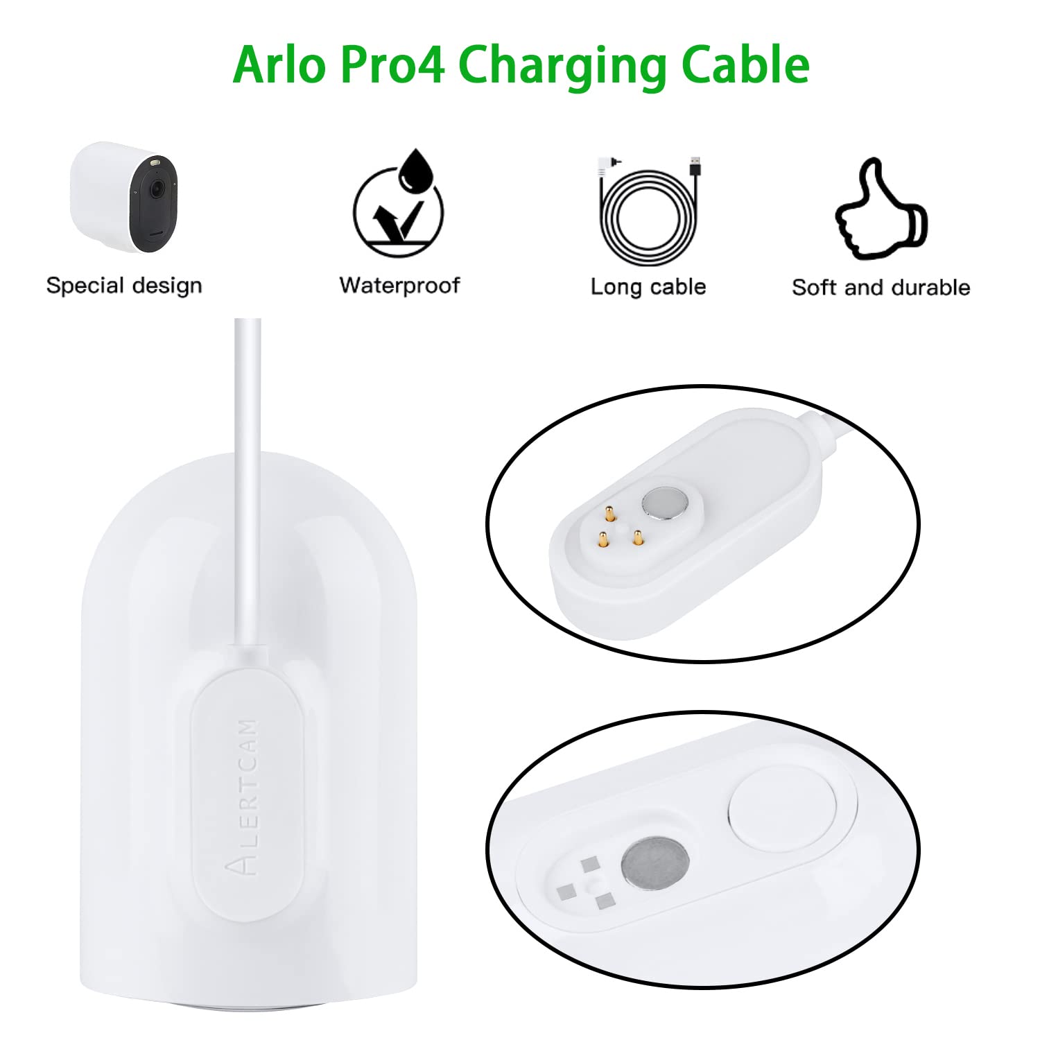 Alertcam 30Ft Magnetic Charging Cable For Arlo Pro 3, Pro 3 Floodlight, Arlo Pro 4, Arlo Pro 5S, Arlo Ultra, Arlo Ultra 2, Conti