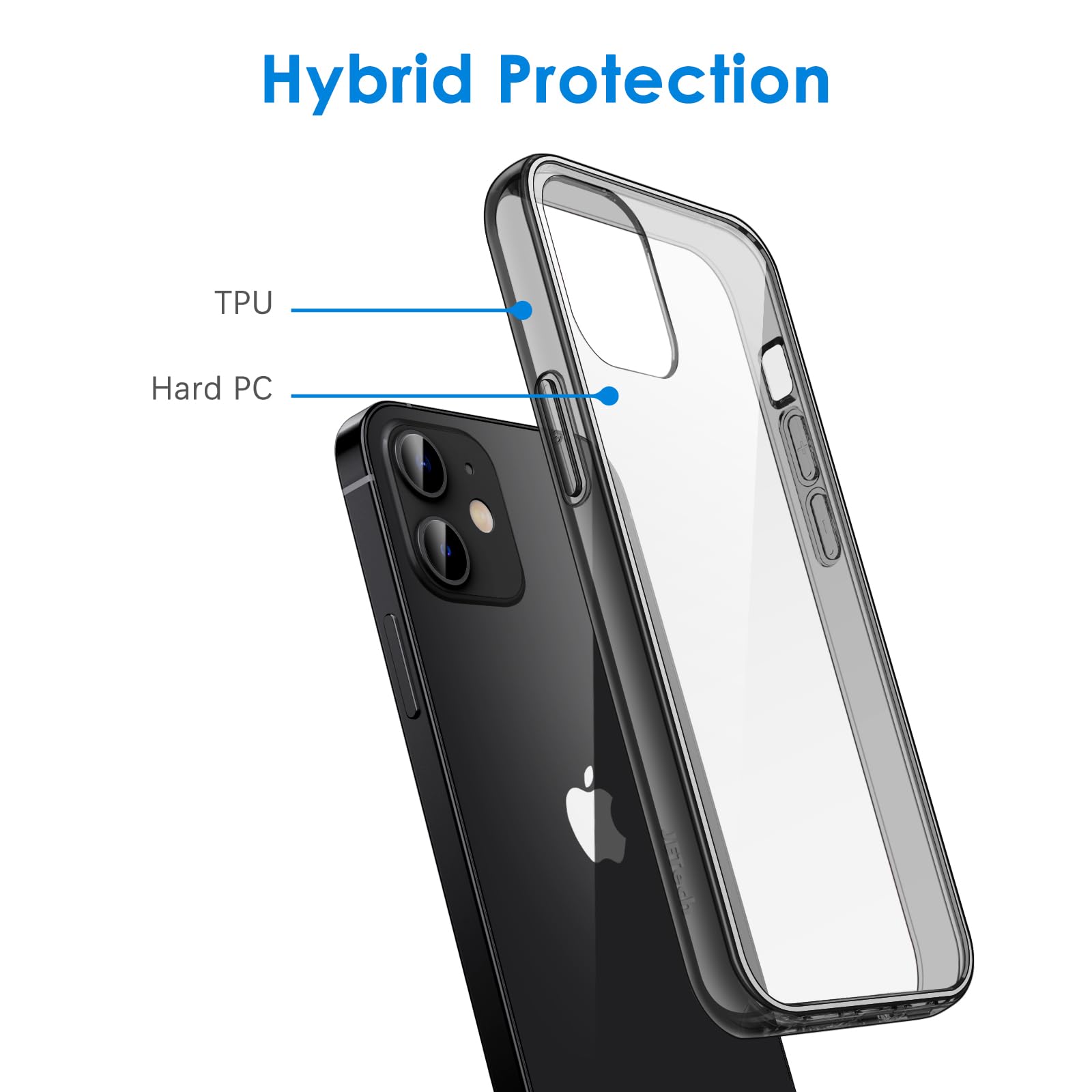 Jetech Case For Iphone 12/12 Pro 6.1-Inch, Non-Yellowing Shockproof Phone Bumper Cover, Anti-Scratch Clear Back (Black)