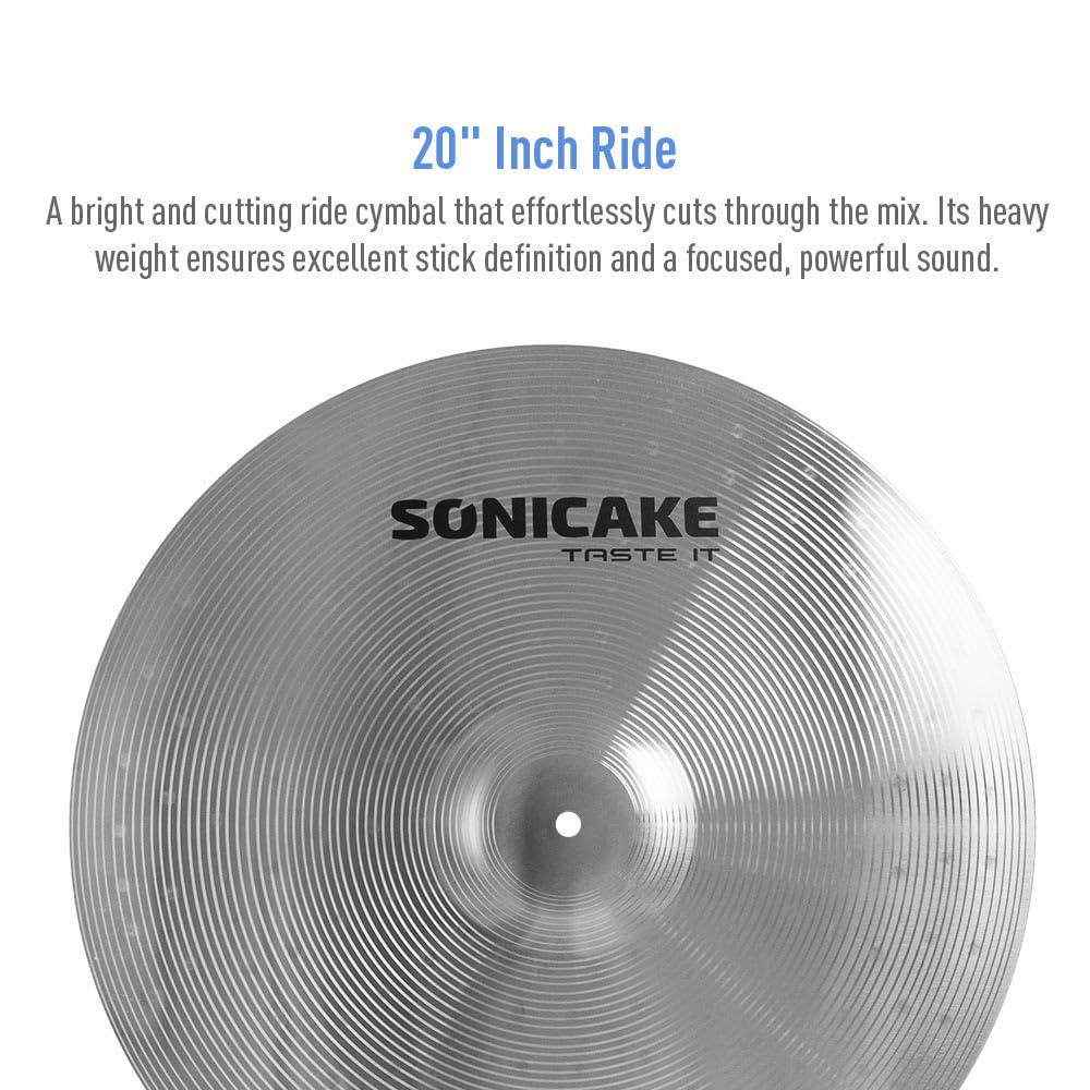 Sonicake Cymbal Pack Alloy Cymbals Drum Cymbal Set 14''Hi Hats+16''Crash+18''Crash+20''Ride 5 Pieces, Sliver