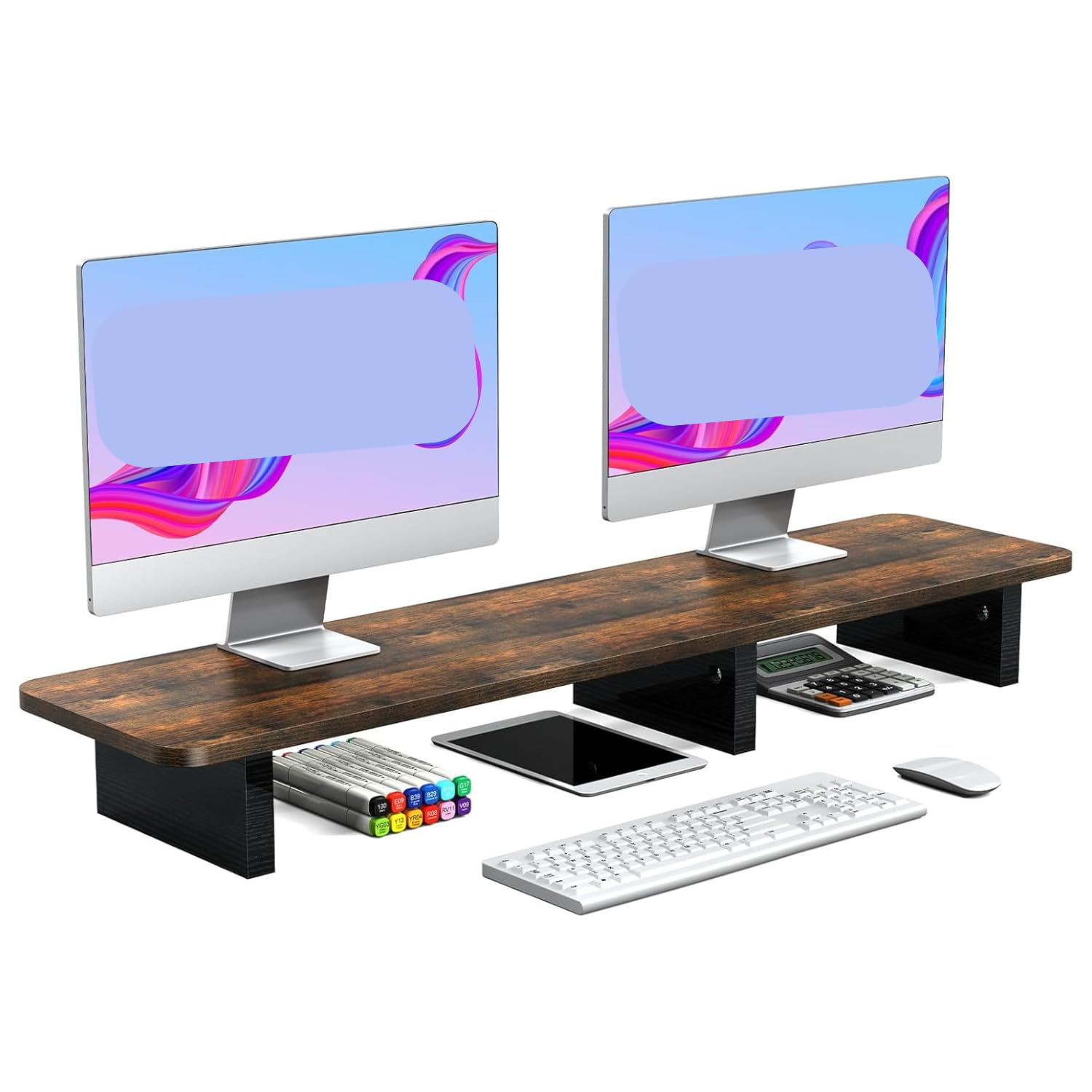 Carpentray Solid Wood 120Cm Monitor Stand Riser, Large Wood Computer Monitor Riser, Extra Long Monitor Stand For 2 Monitors With