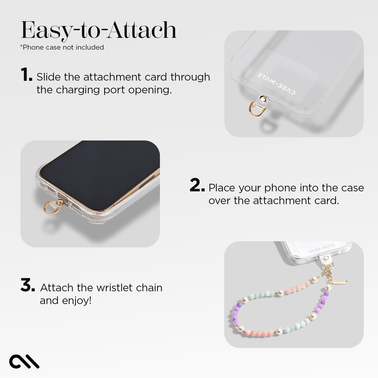 Case Mate Phone Charm W/Beaded Pearls & Gold | Detachable Anti Theft Phone Strap | Hands Free Iphone Wrist Strap For Women | Pho