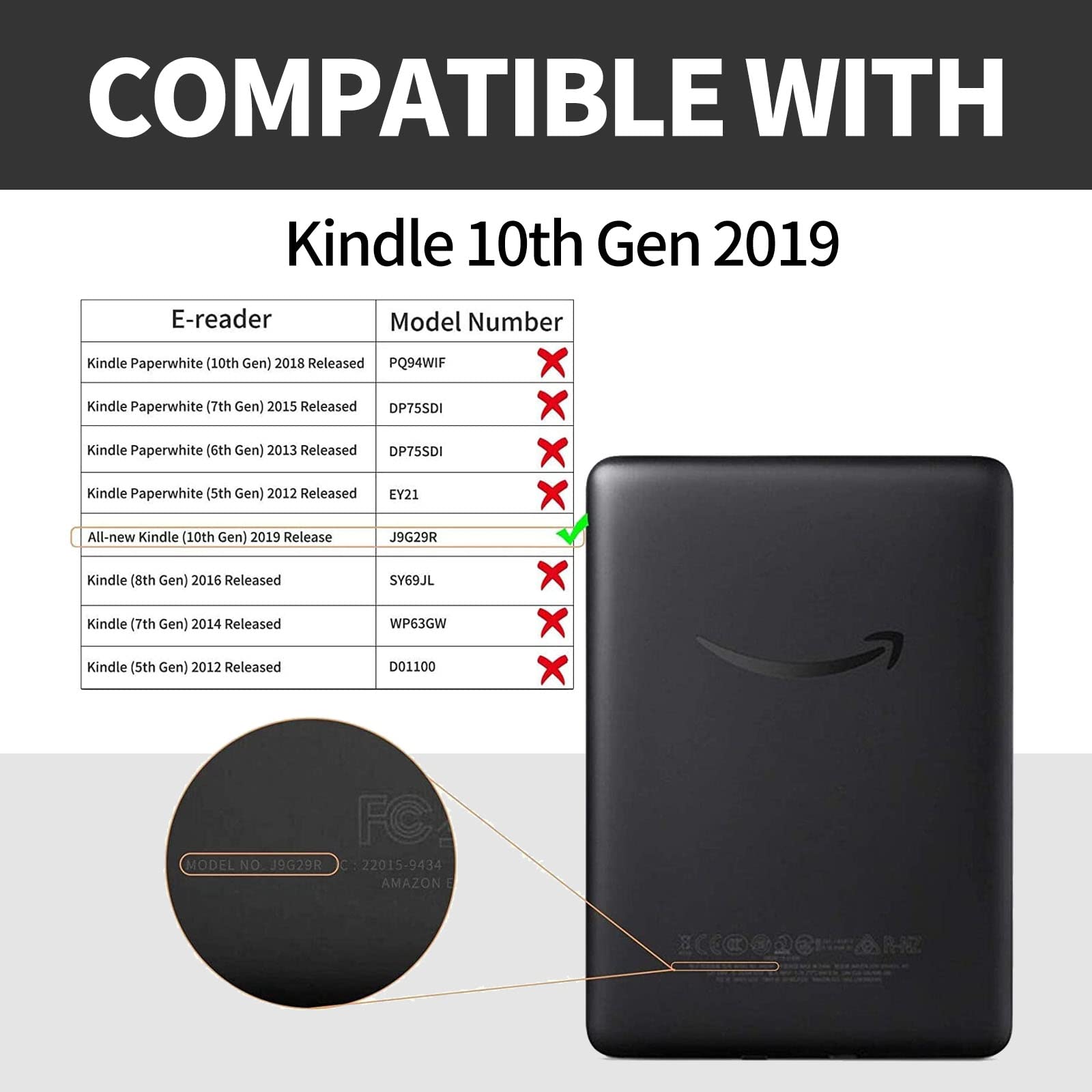 Rossy Case For 6'' All New Kindle 10Th Generation 2019 Release Slim Pu Leather Adjustable Stand Smart Cover With Auto Wake/Sleep