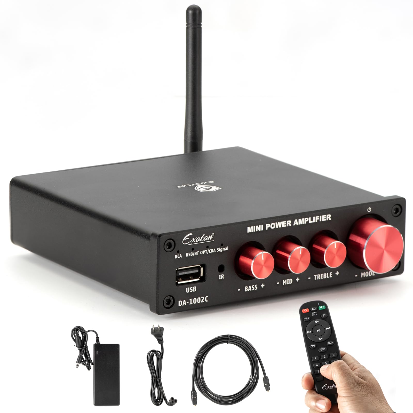 Exoton Bluetooth 5.0 Stereo Audio 2 Channel Power Amplifier Receiver, Mini Hi Fi Class D Integrated Amp 2.0 Ch For Passive Speak