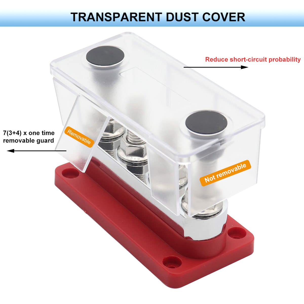 Sturdy Copper Busbar 12V 600A Power Distribution Block 4 X 3/8'' Studs Positive Terminals 48V Dc Battery Bus Bar With Nickel Pla