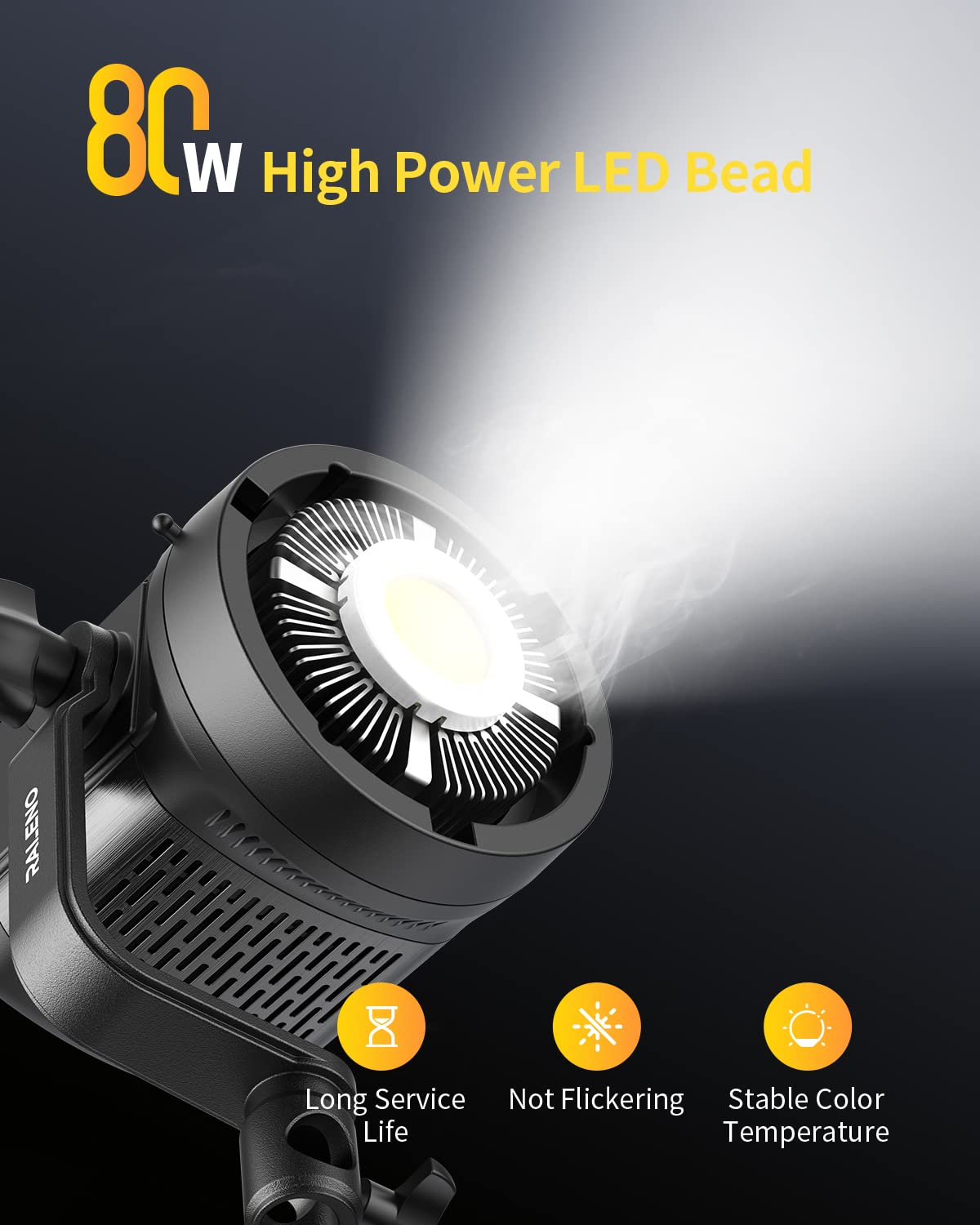 Raleno 80W Led Video Light With 2.4G Remote Control, 7200Lux Cri95+ Studio Lights With Cooling Fan And Bowens Mount, Photography