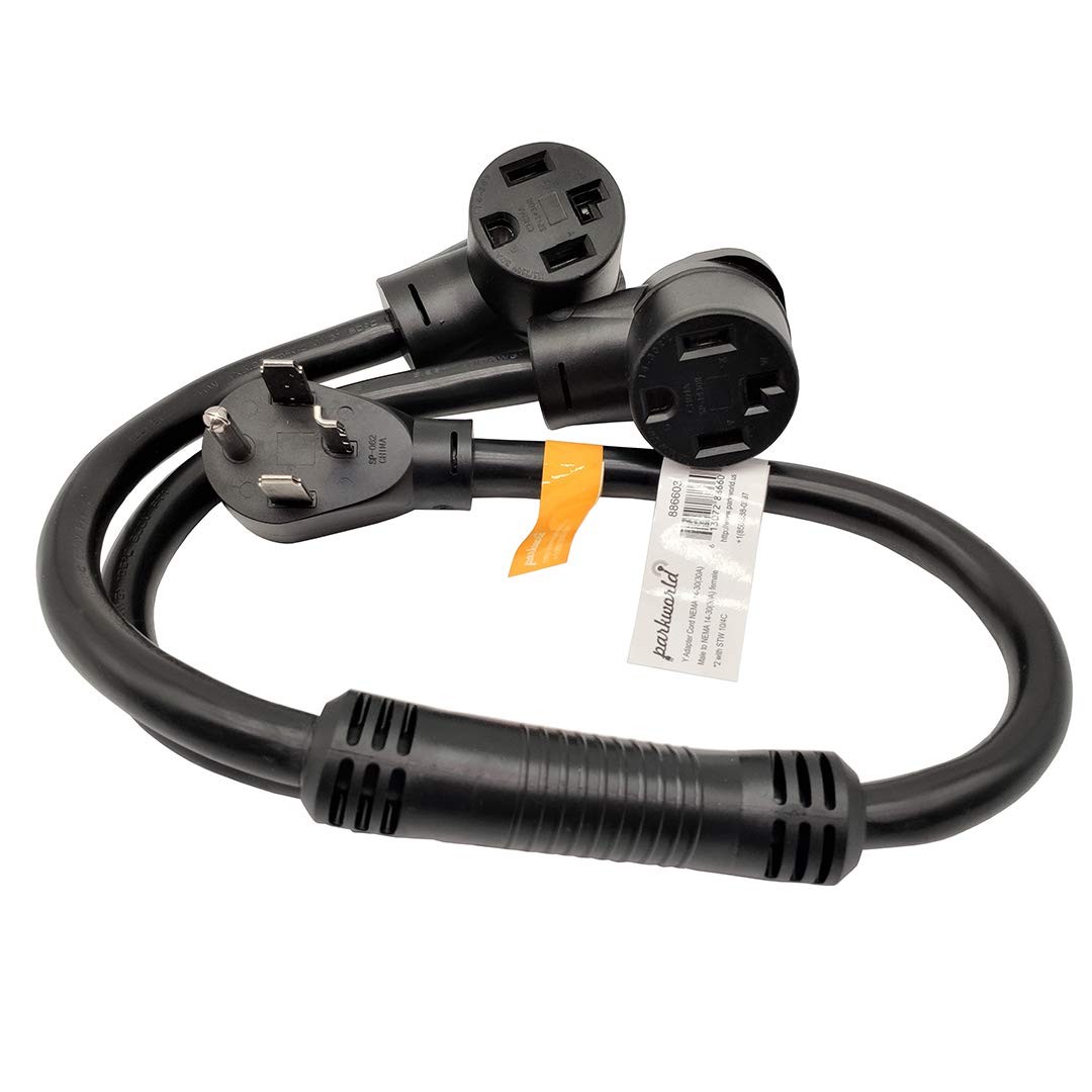 Parkworld 886603 Nema 14 30 Splitter, 240V Splitter Dryer 14 30P Male Plug To (2) 14 30R Female Receptacle, Dryer 4 Prong 30 Amp