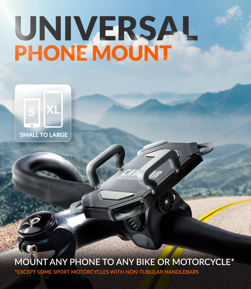 Bike & Motorcycle Phone Mount   For Iphone 14 (13, Xr, Se, Plus/Max), Samsung Galaxy S22 Or Any Cell Phone   Universal Handlebar