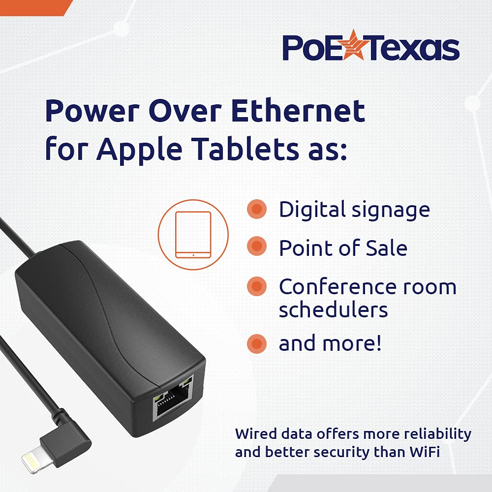 Poe Texas Poe Power And Ethernet Adapter For Apple Tablets And Phones For Pos, Digital Signage, & More   802.3Af Poe To 5 Volt Splitter   Extends Charging & Data Delivery Up To 328 Feet