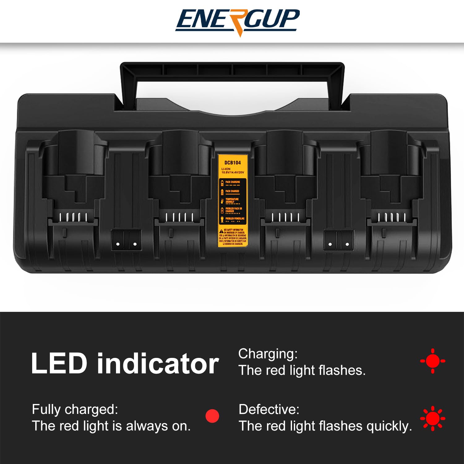 Energup Dcb104 4Port Charger For Dewalt 20V Max Battery Li Ion Dcb102 Dcb102Bp Dcb104 Dcb118 Dcb115 Dcb107 For Dcb205 2 Dcb204 D