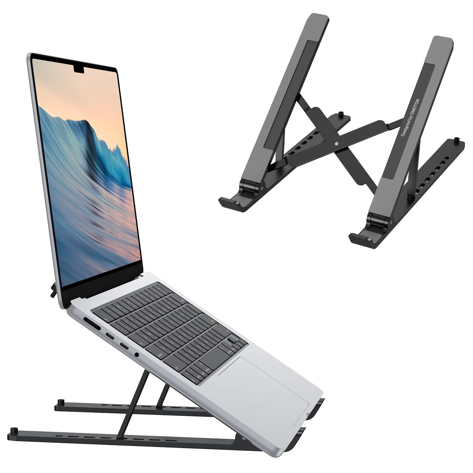 Portable Laptop Stand, Omoton Laptop Stand For Desk Ergonomic 7 Levels Angles Adjustable Computer Stand, Abs Laptop Riser Holder Compatible With All Laptops And Ipad(10 15.6')