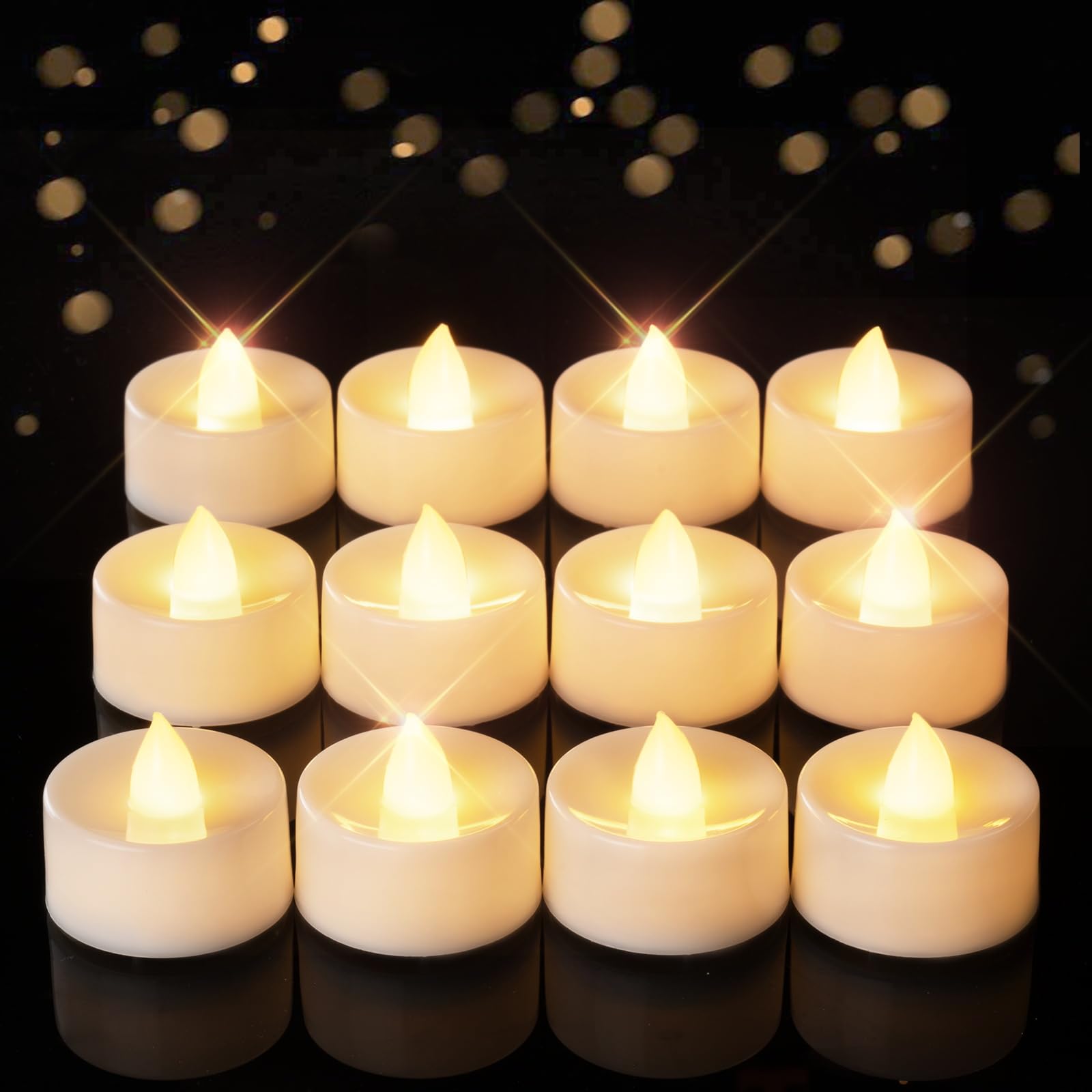 Homemory 12 Pack Timer Flameless Candles, Tea Lights Candles Battery Operated With 6H Timer, Led Tealight Candles Votive Candles