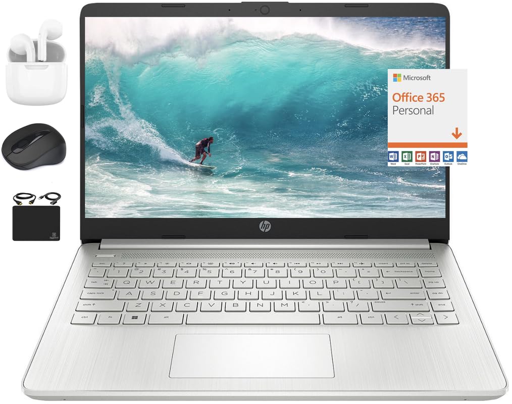 Hp 2024 Newest 14'' Laptop Notebook Thin Light Students Business, Quad Core Intel N4120, 8Gb Ram, 256Gb (128Gb Emmc+ 128Gb Card)