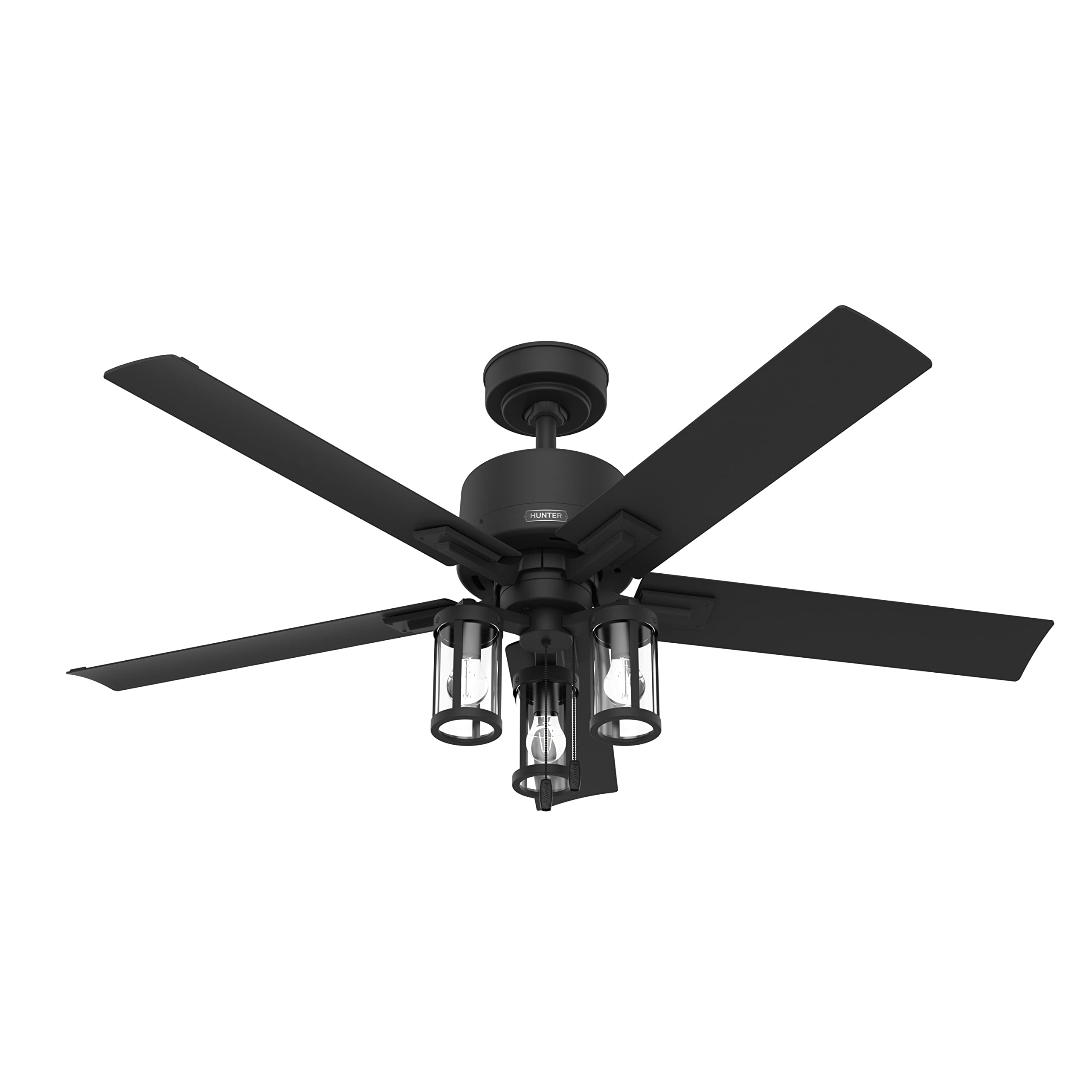 Hunter 52 inch Outdoor or Indoor Ceiling Fan with LED Lights - Black Ceiling Fan with Pull Chain, For Bedroom, Living Room, or P
