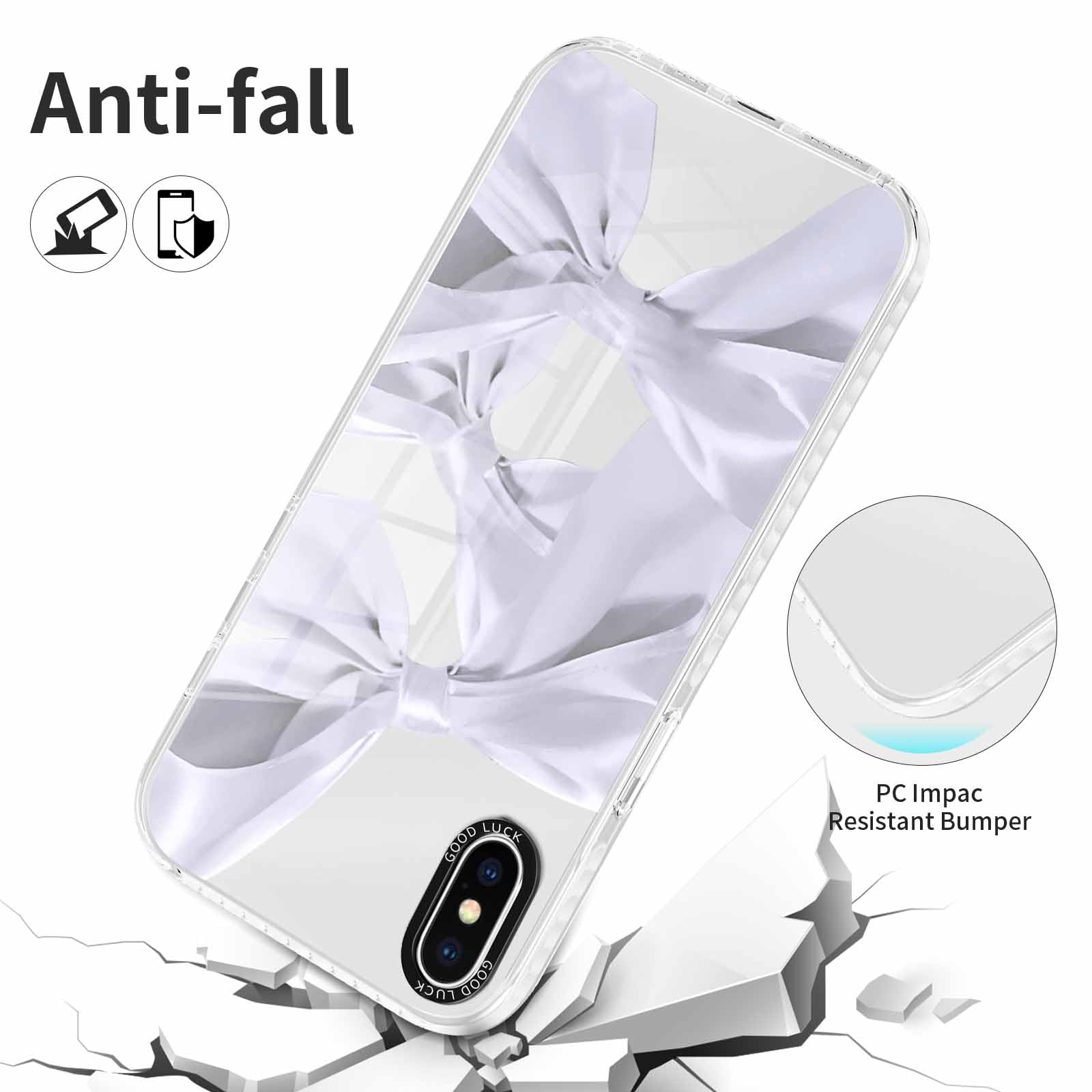 Rumdey 2 Pack Clear Bow Phone Case For Iphone X/Xs 5.8 Inch, Cute Aesthetic Pattern Design Protective Soft Slim Shockproof Tpu B