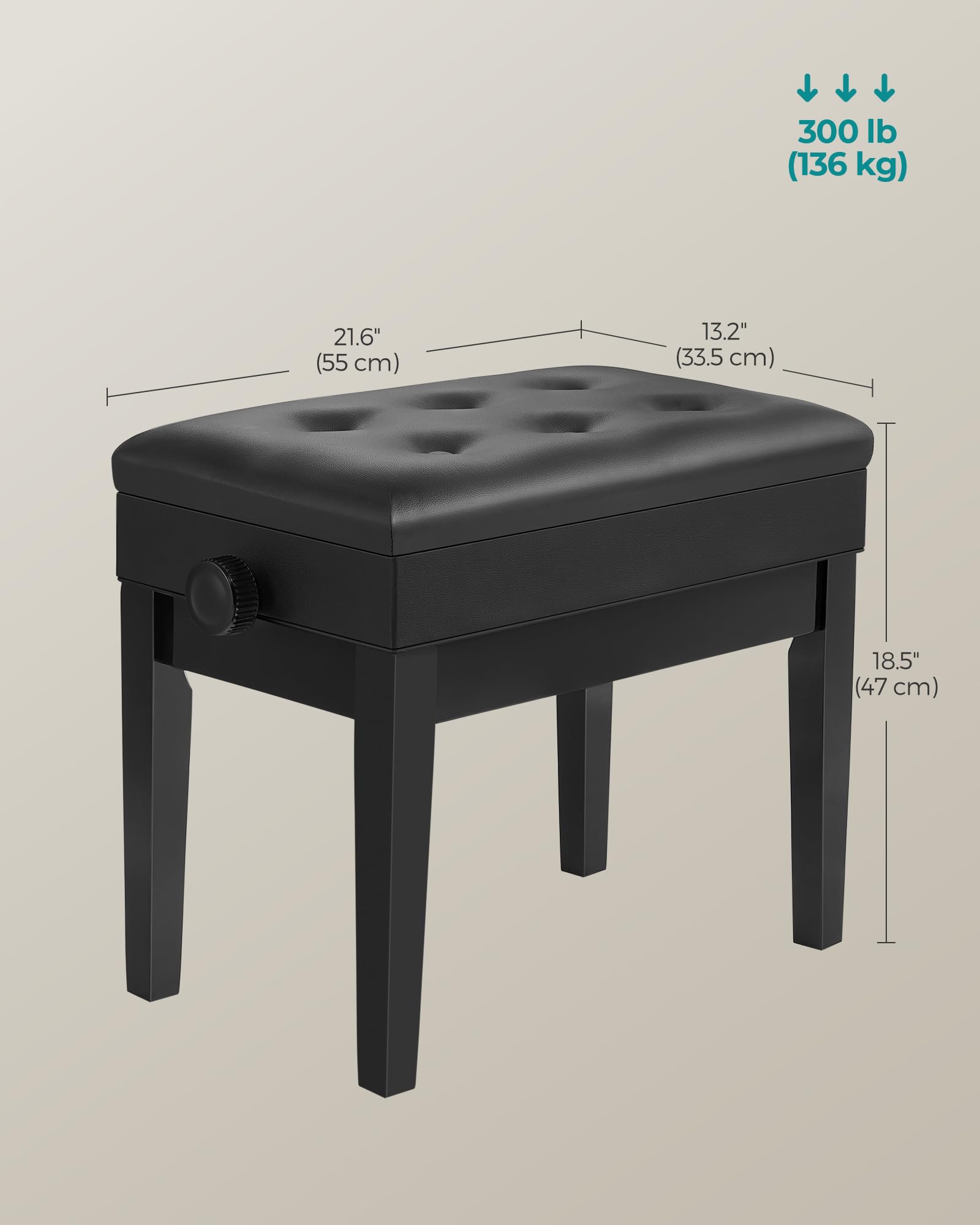Songmics Adjustable Wooden Piano Bench Stool With Sheet Music Storage Black Ulpb57H