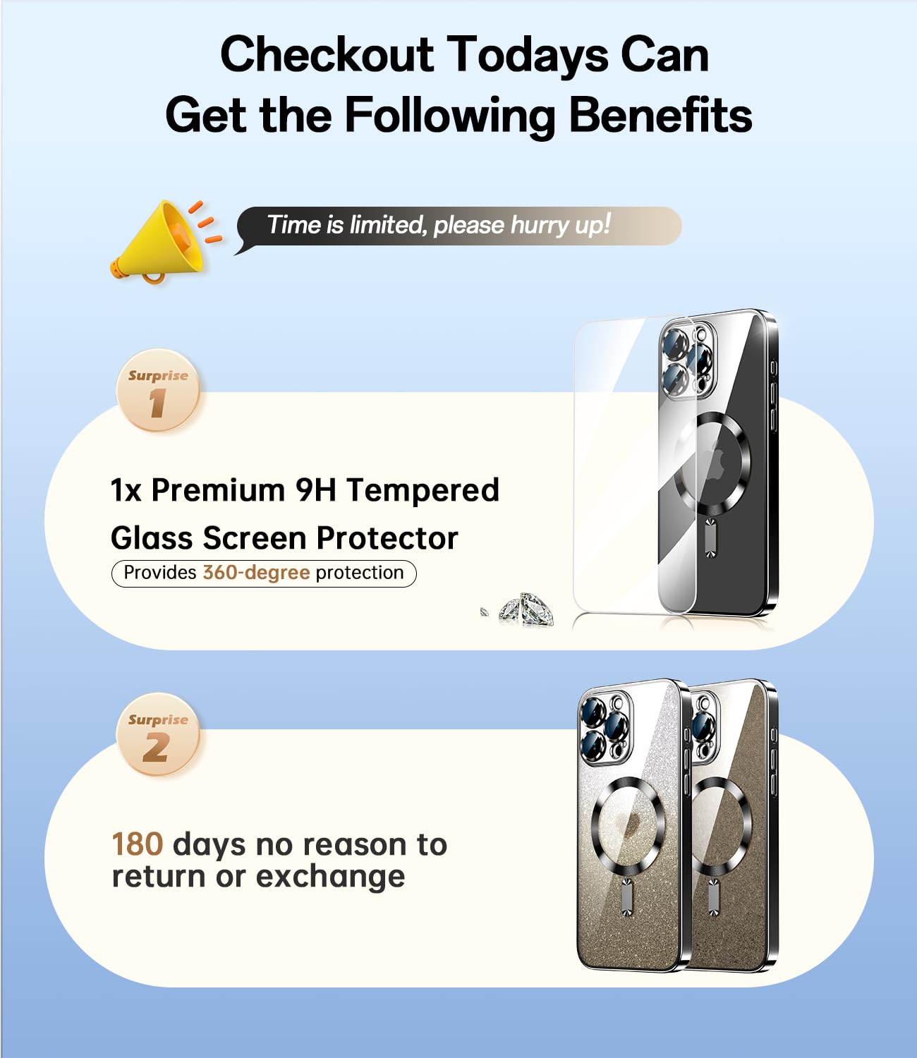 Waldeng For Iphone 16 Pro Case With 1X Screen Protector, [Seamless Work With Magsafe] [Interchangeable Glitter Card], With Integ