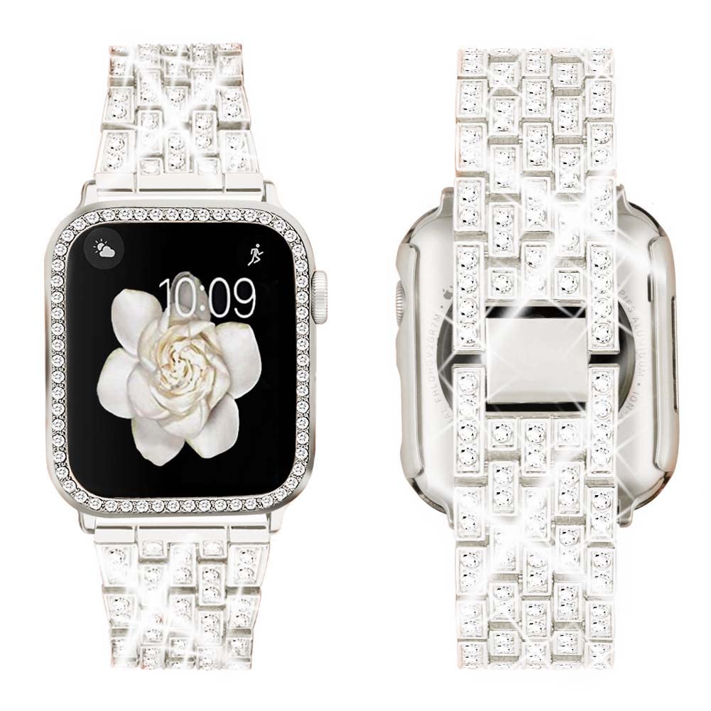 Supoix Compatible With Apple Watch Band 45Mm + Case, Women Jewelry Bling Diamond Rhinestone Replacement Metal Strap &Soft Tpu Pr