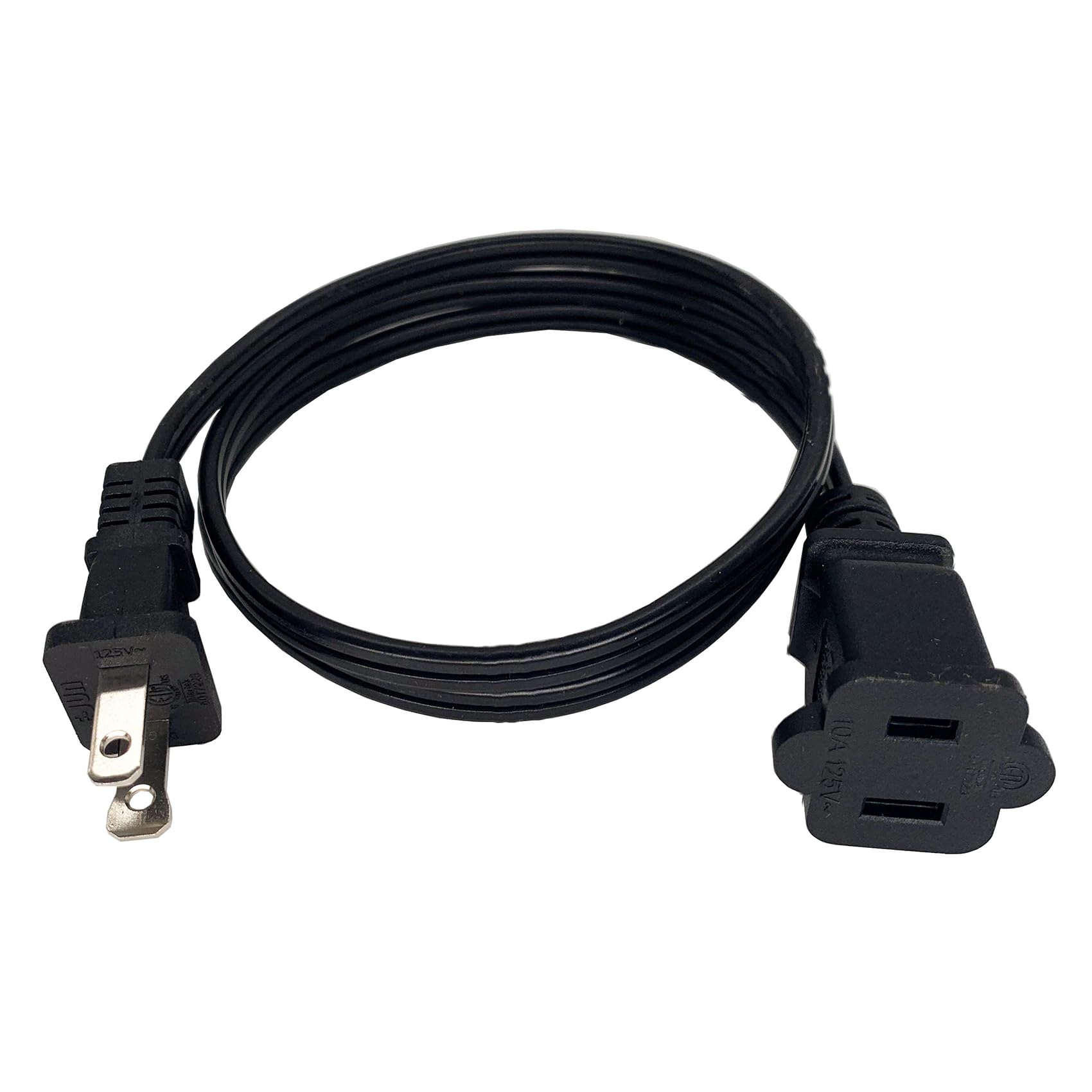 Musunpara 2 Ft Extension Cord, 18 AWG Black Power Cable, 2 Prong Male to Female, Indoor Use, NEMA 5-15P to NEMA 5-