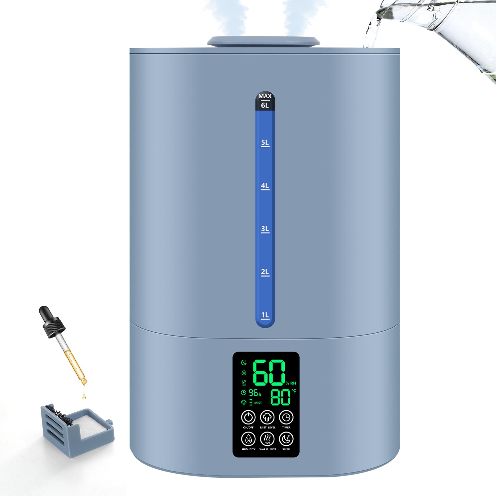 6L Humidifiers For Bedroom Large Room Home, Cool And Warm Humidifiers For Baby And Plants Mist Top Fill Desk Humidifiers Essenti