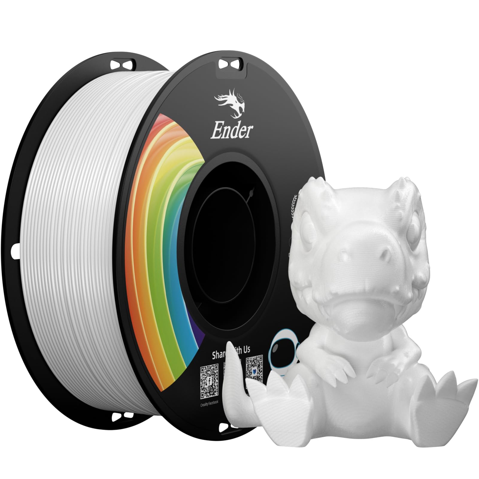 Creality Ender PLA Filament for 3D Printers 1kg Spool (2.2lbs) Accuracy +/- 0.02mm 3D Printer Filament (016-white Pla+)