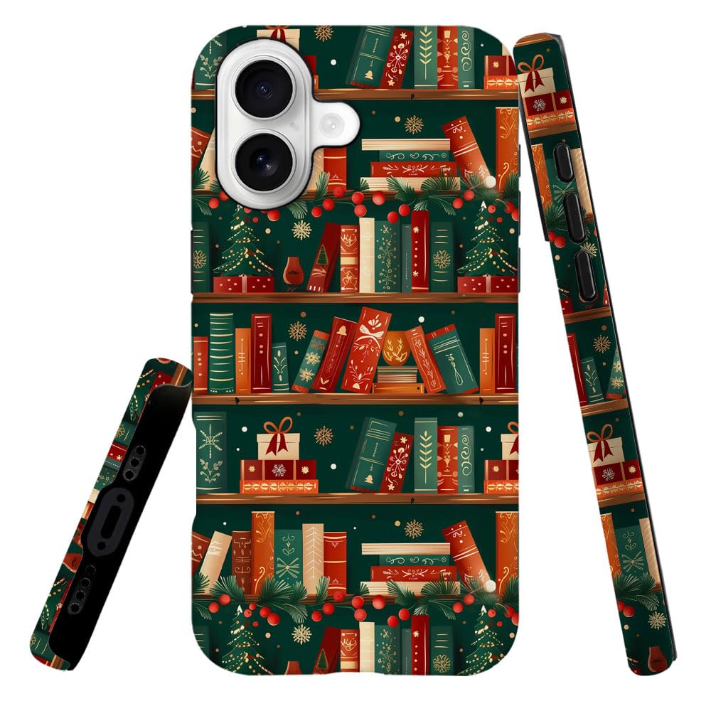 Case Compatible with iPhone 17,Hybrid 2-Layer Hard Shell,Shockproof Soft for Girl Women,Christmas Tree Book Red