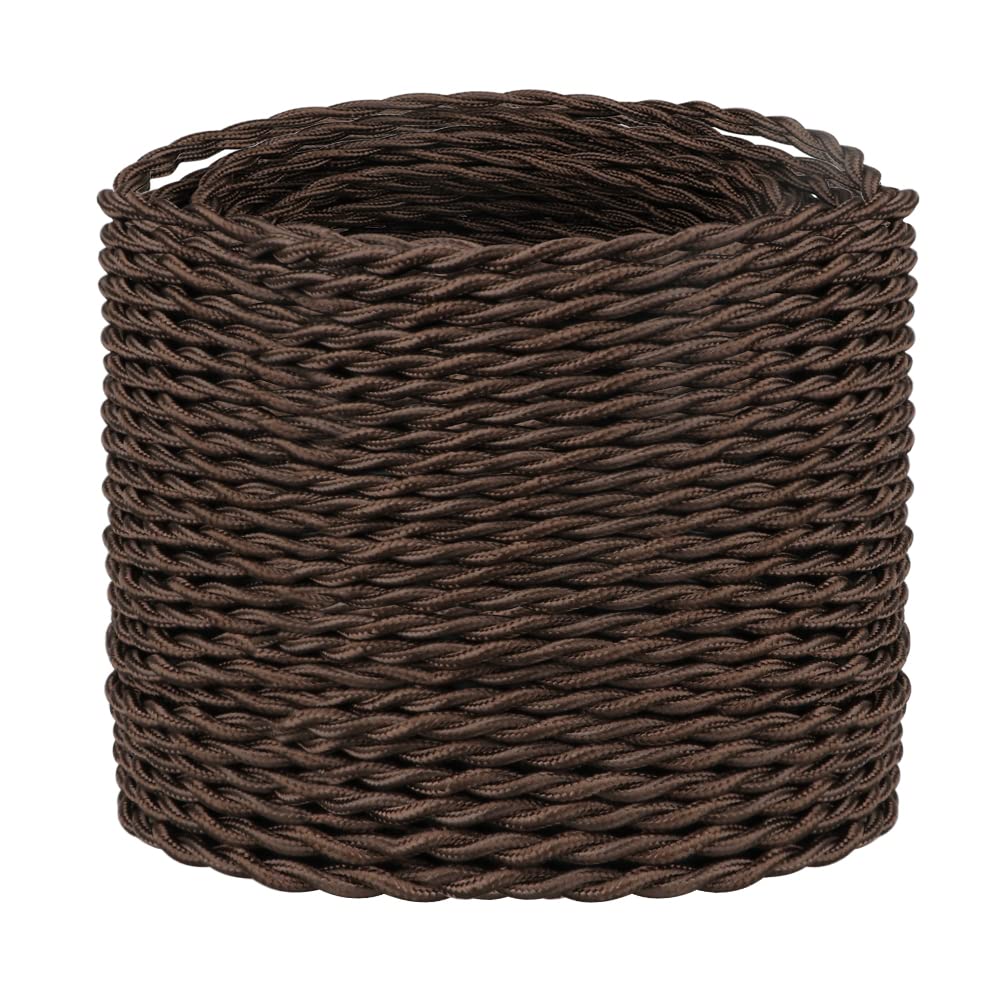 Helunsi 32.8Ft Twisted Cloth Covered Wire, Brown 18/2 Cloth Covered Electrical Wire, 18 Wire Gauge 2 Conductor Fabric Covered La